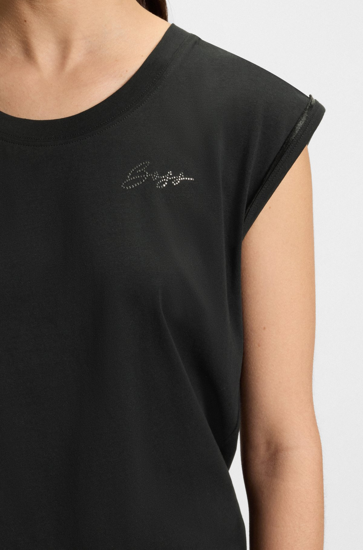 COTTON-JERSEY TOP WITH CRYSTAL LOGO - 5