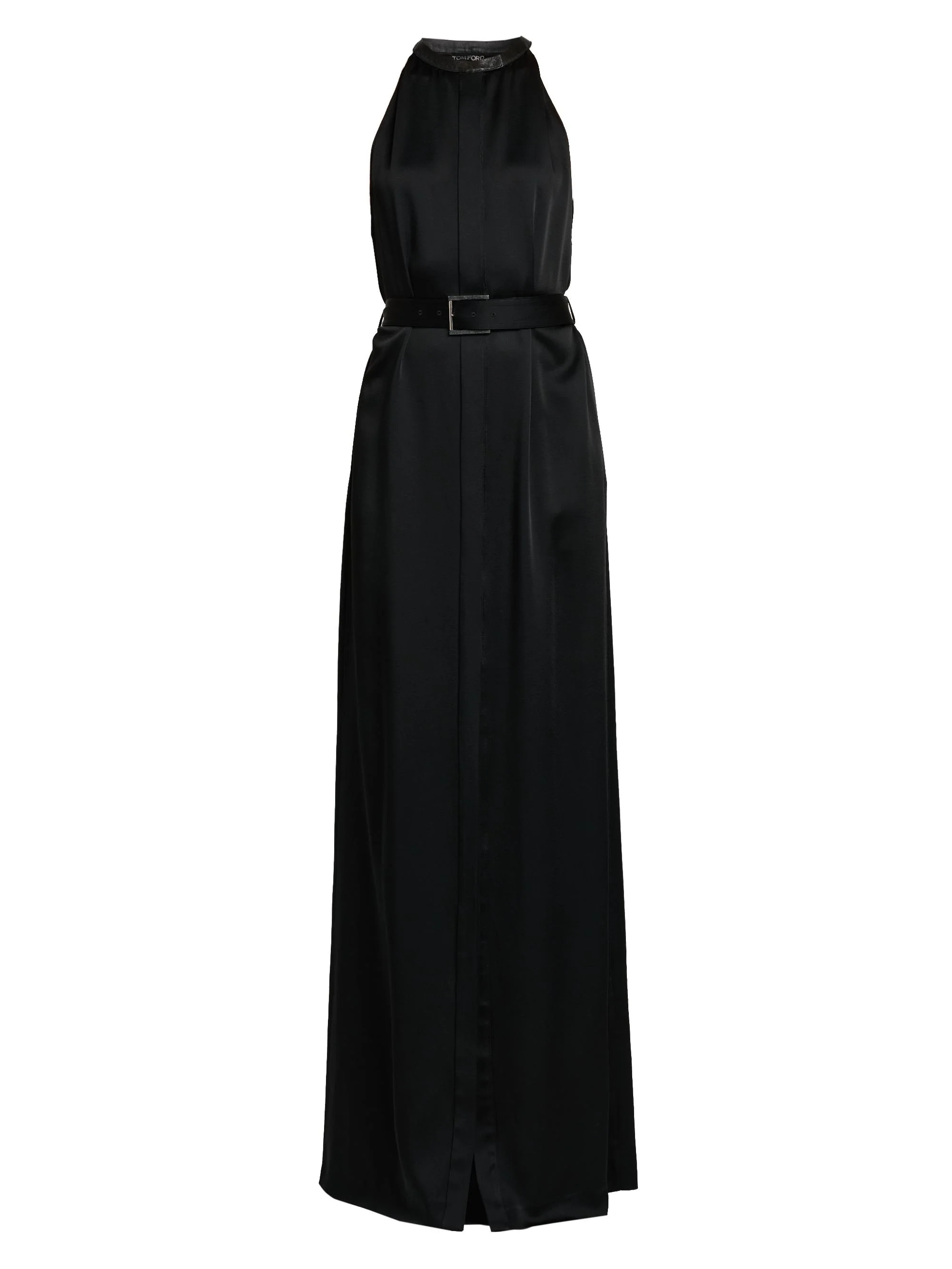 Women's Satin Belted Sleeveless Maxi Dress - Naa Black - 1