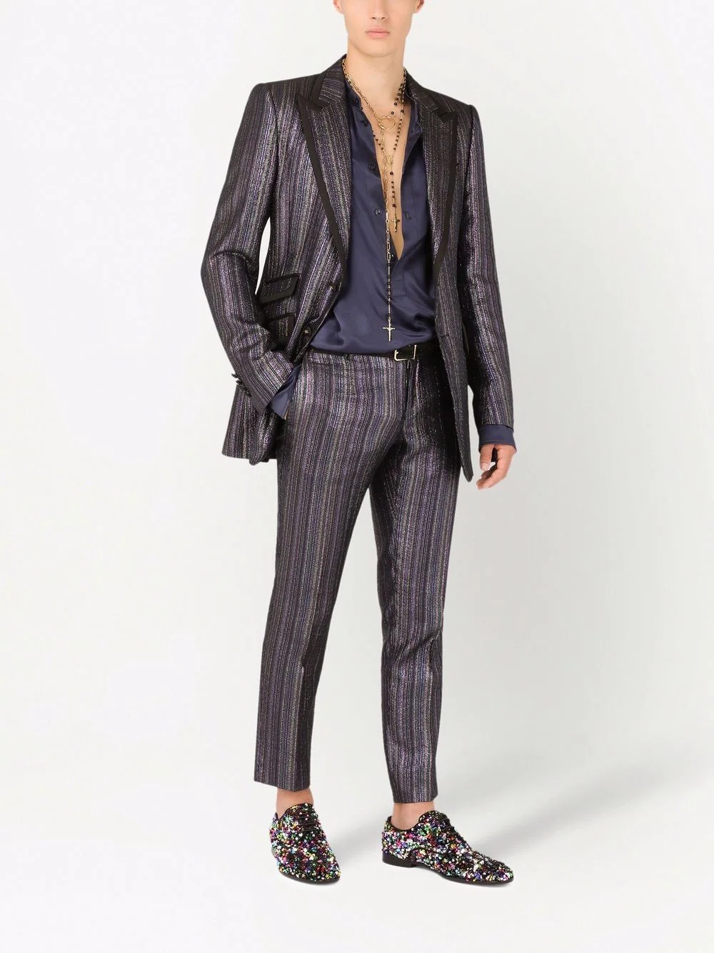 metallic-stripe suit jacket - 2