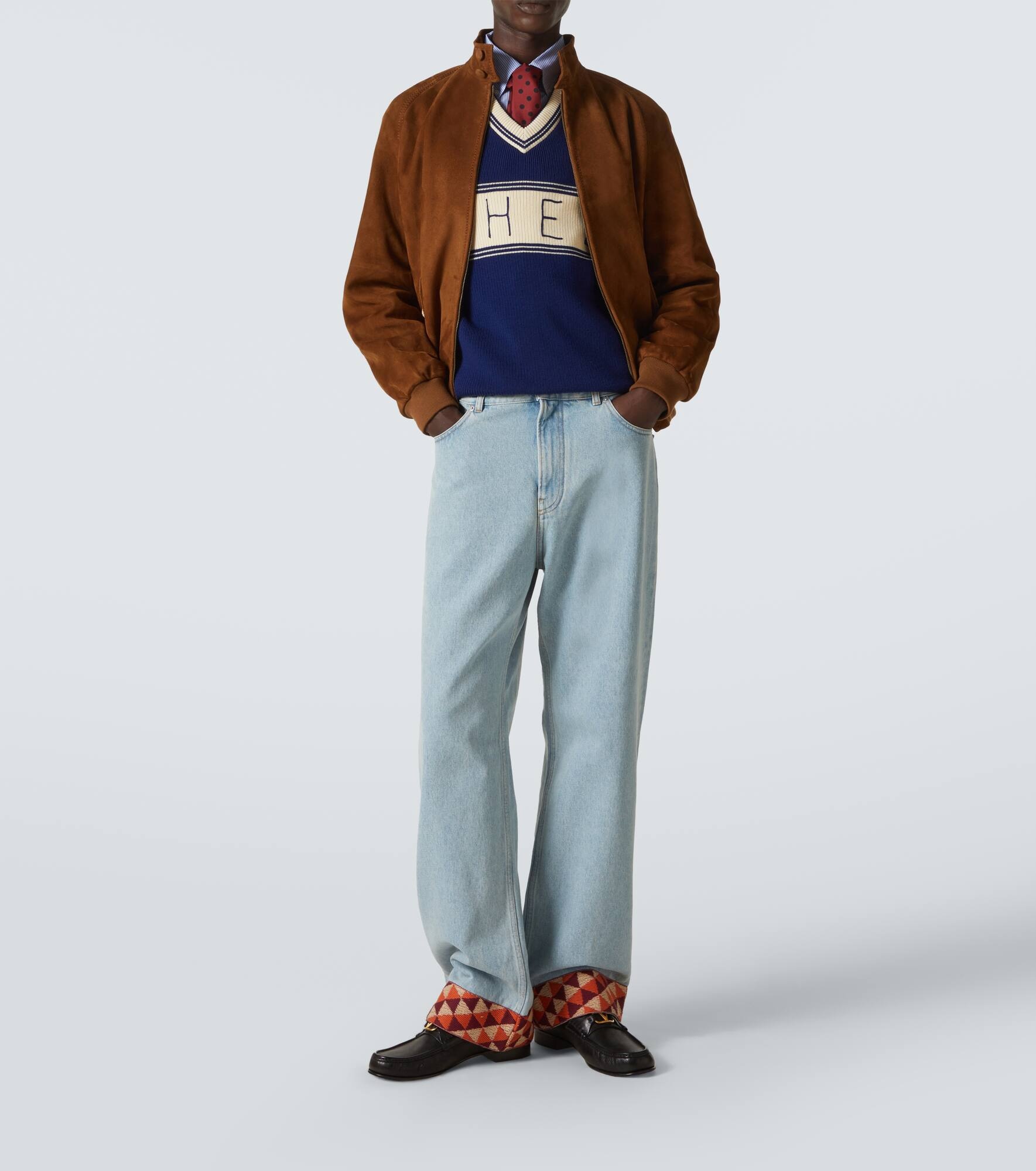 Jacquard-trimmed wide-leg jeans - 2