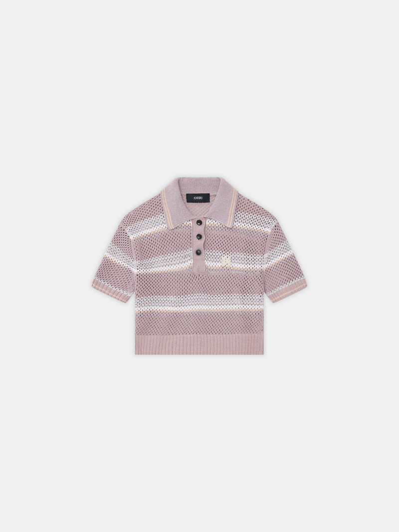 WOMEN'S MA STRIPE CROCHET POLO 1