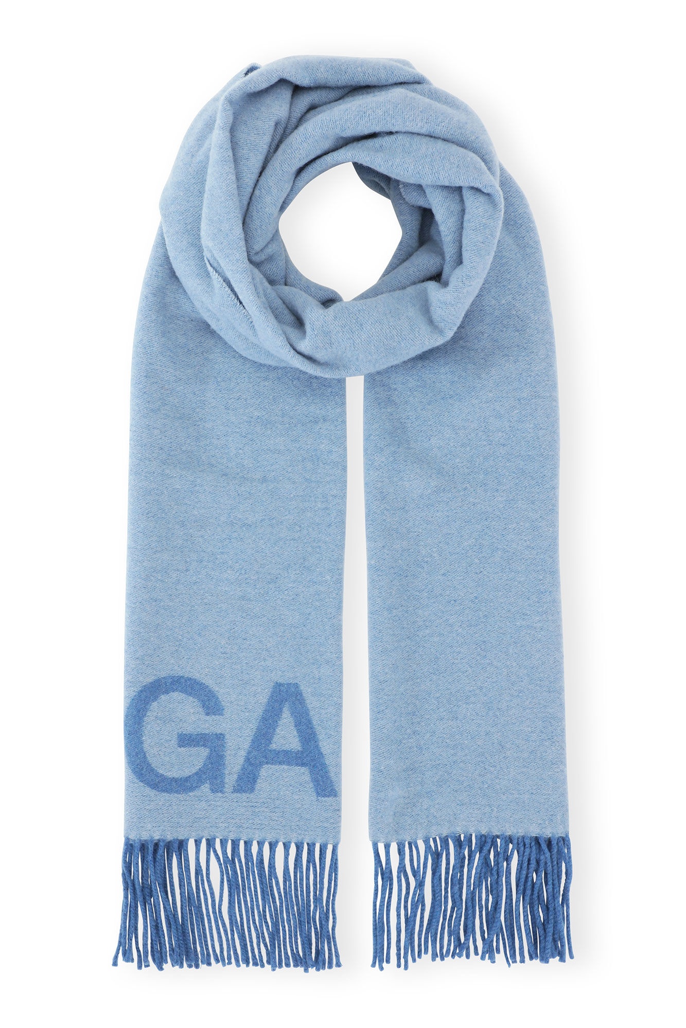 LIGHT BLUE WOOL FRINGED SCARF - 1