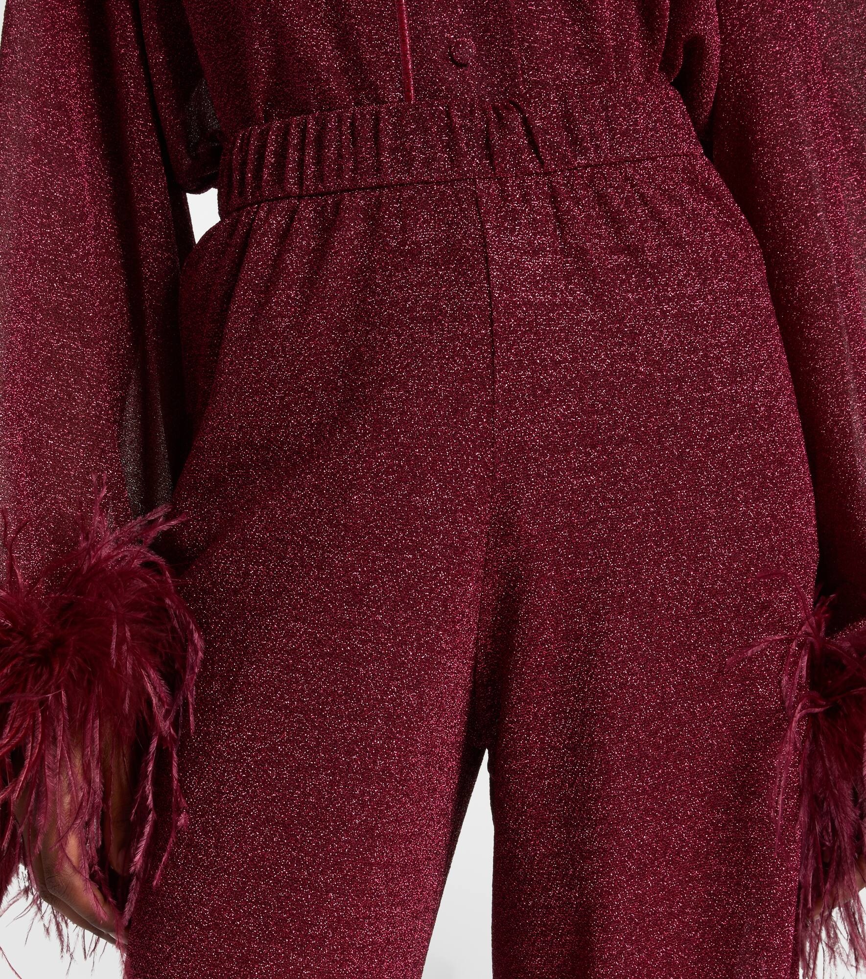 Lumière feather-trimmed wide-leg pants - 4