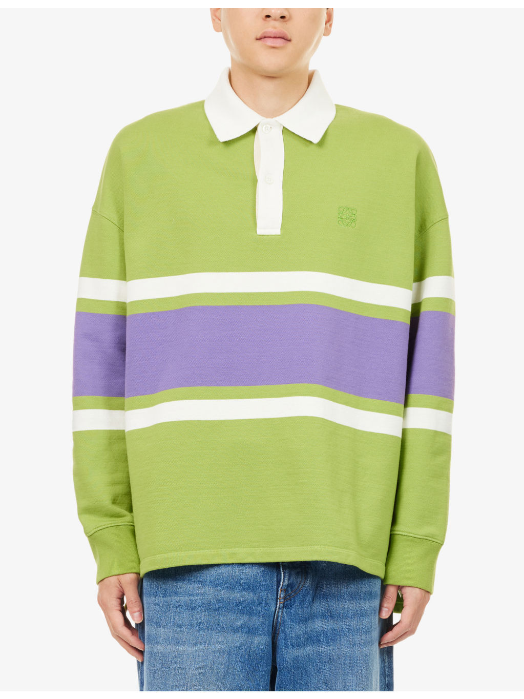 Striped Long-Sleeve Cotton Polo Shirt - 3