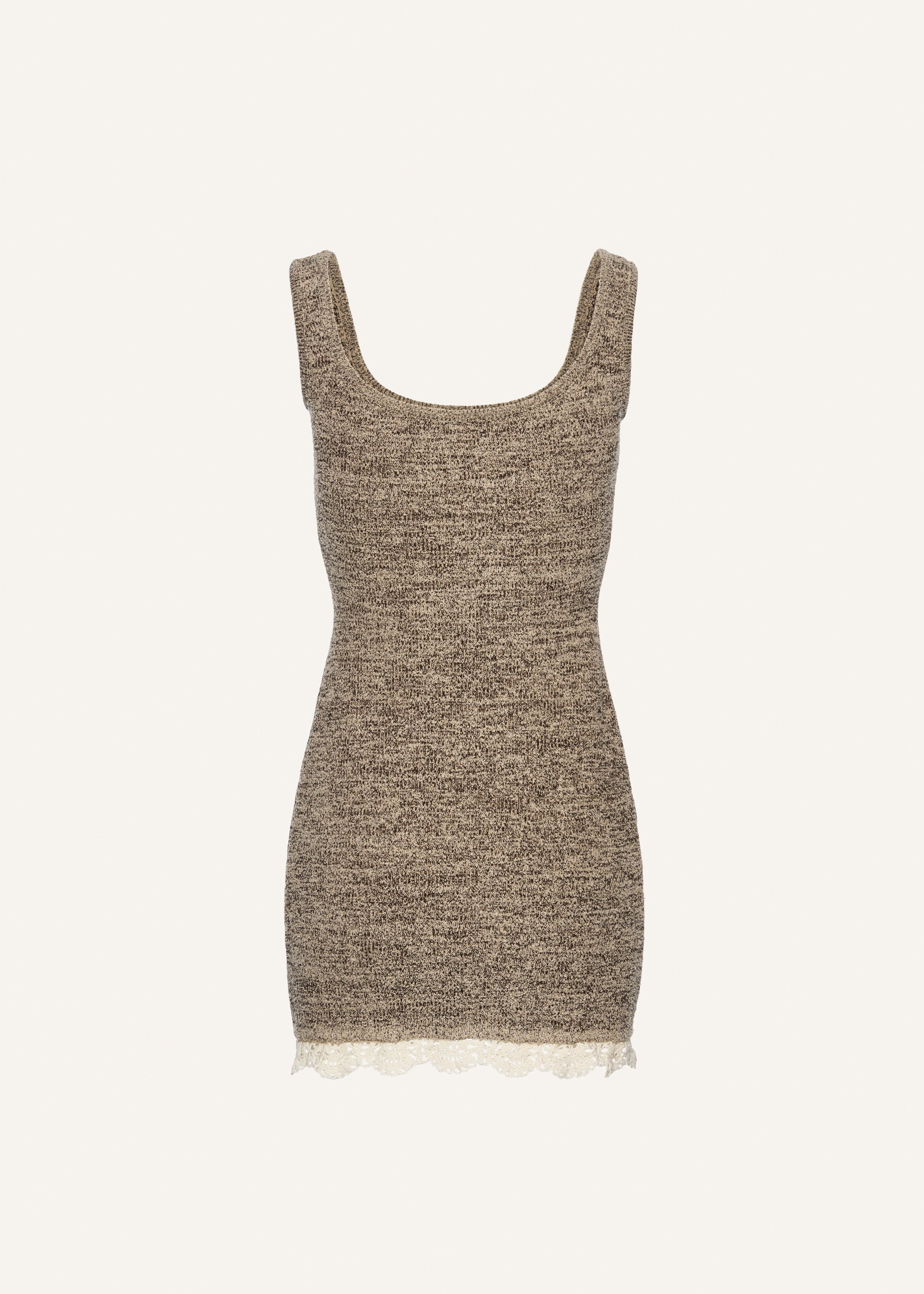 Lace detail knit midi dress in brown - 2