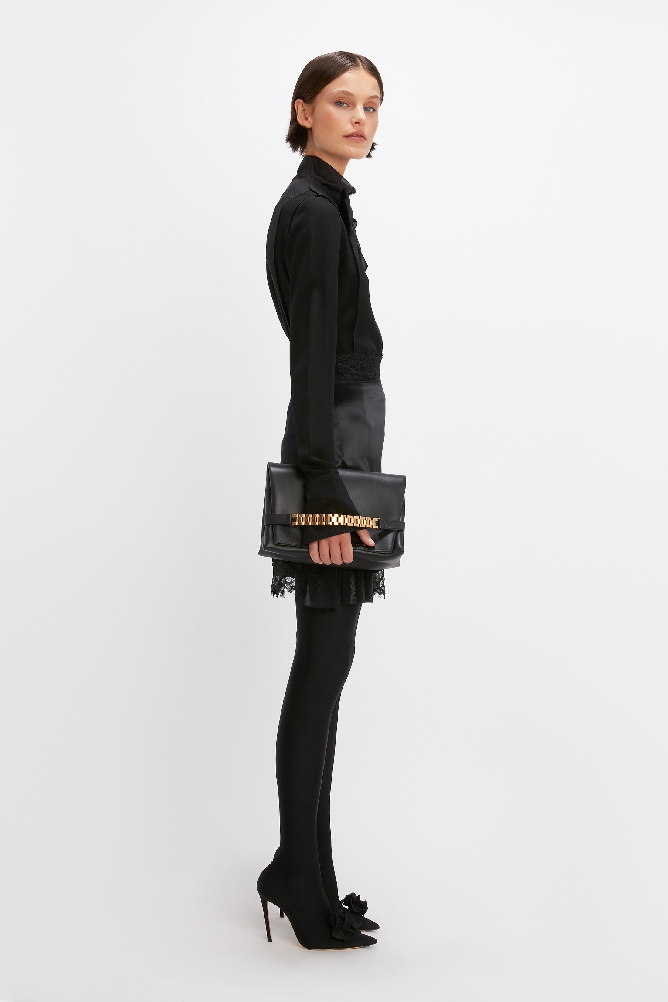 Lace Detail Mini Skirt in Black - 5