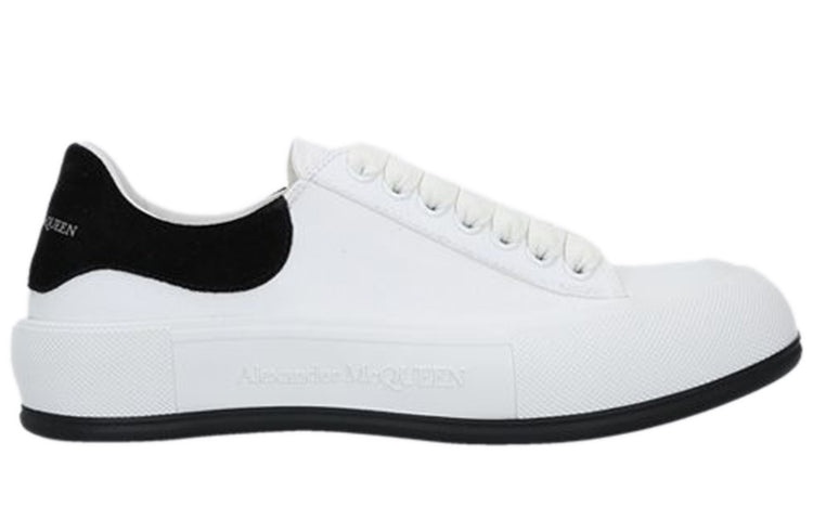 Alexander McQueen Deck Skate Plimsoll Lace Up 'White Black Suede' 654594W4MV79061 - 2