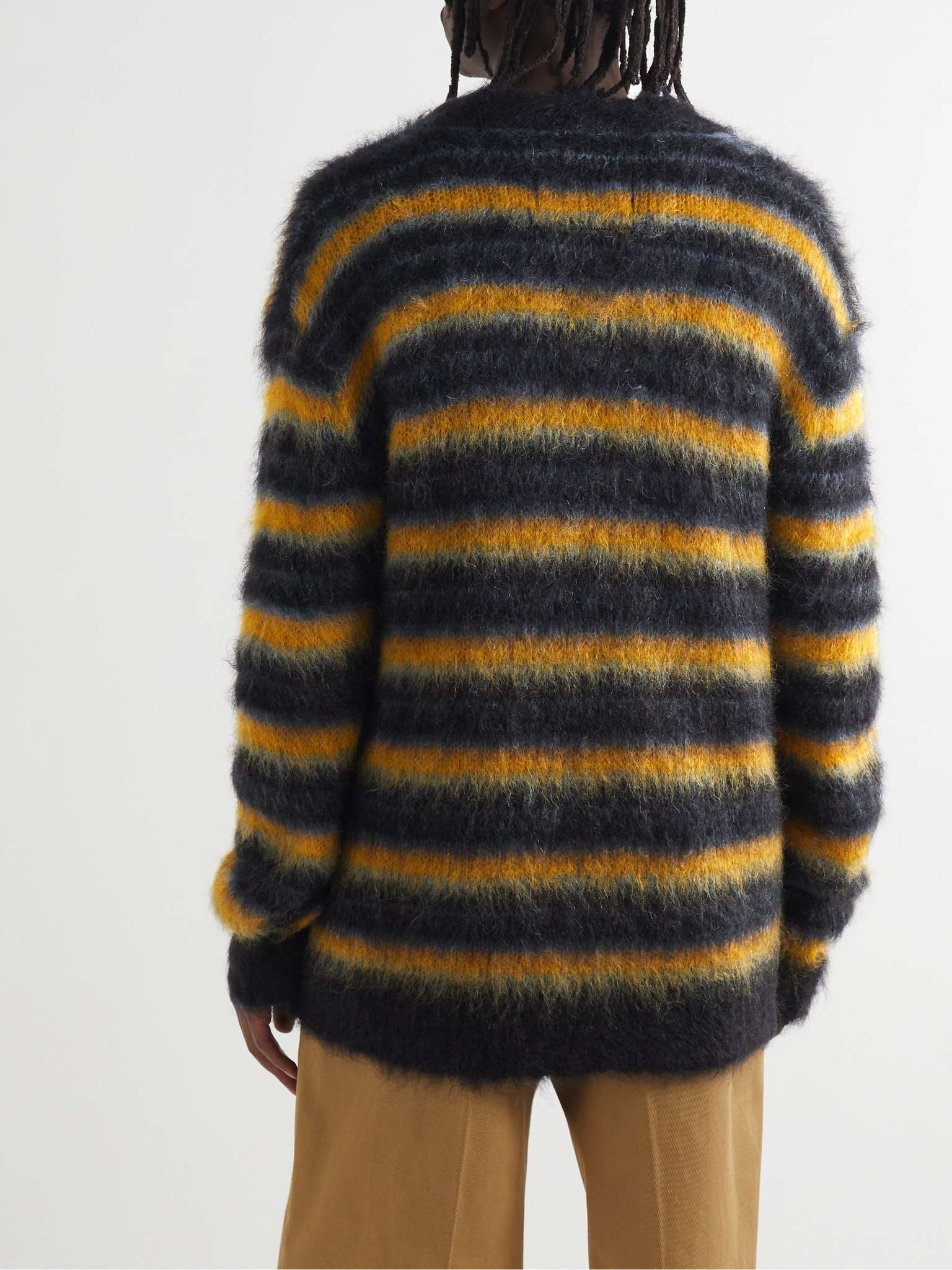 Oversized Striped Brushed Mohair and Wool-Blend Cardigan - 4