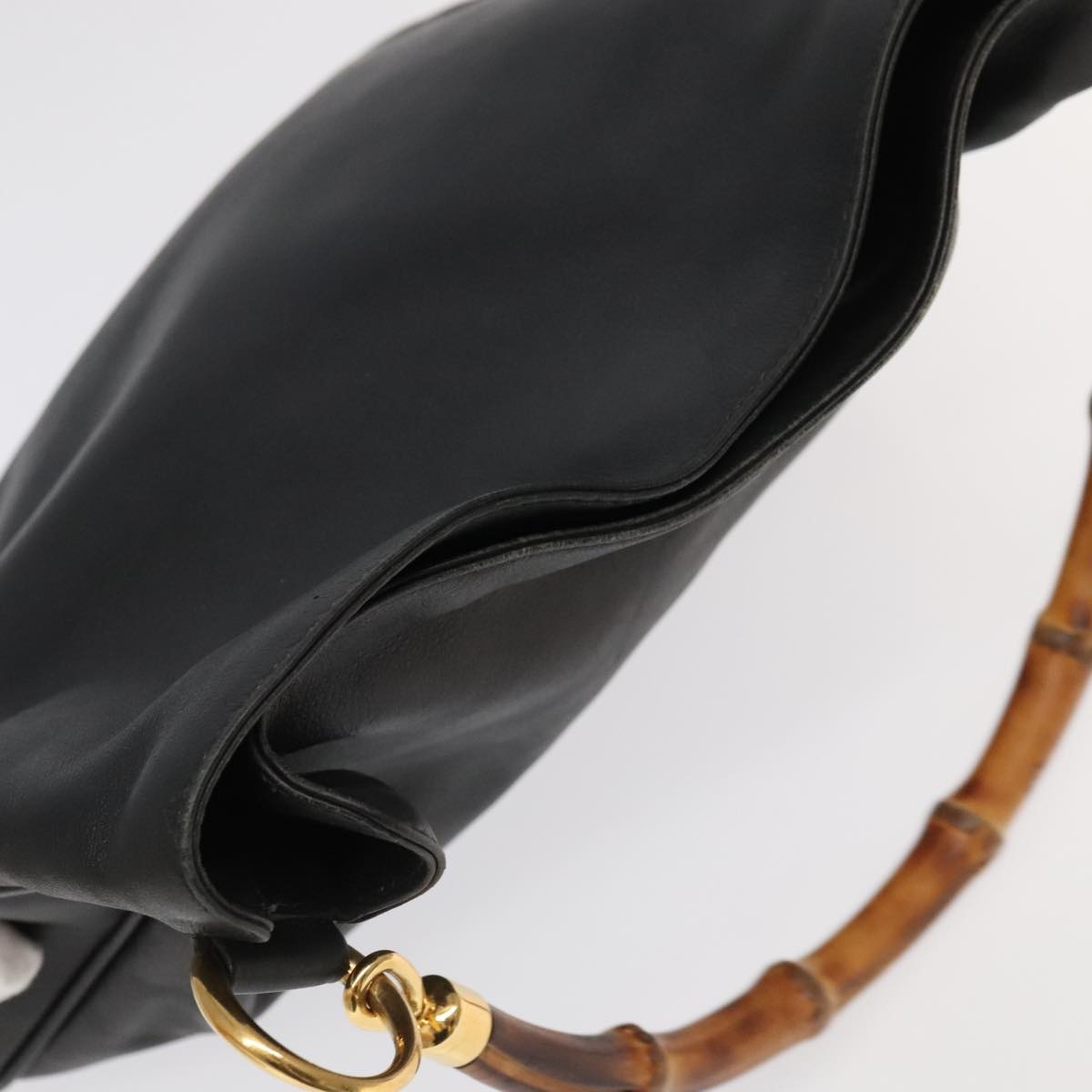 GUCCI Bamboo Hand Bag Leather Black Gold - 6