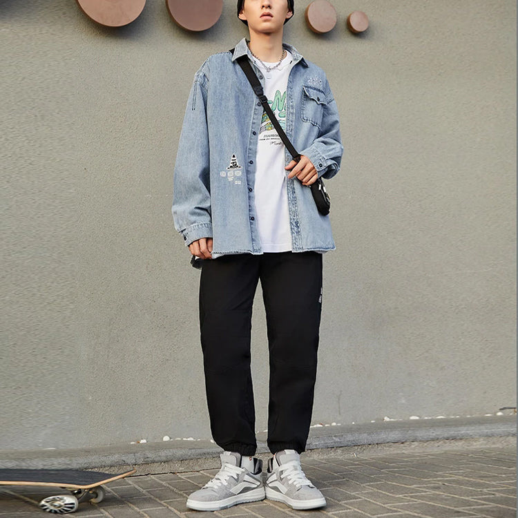 Li-Ning Skateboard Series Logo Embroidered Loose Washed Denim Shirt 'Light Blue' ASHS011-1 - 3