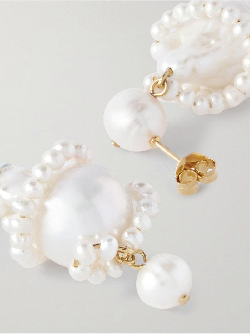 Carvings Recycled Gold Vermeil Pearl Earrings 3