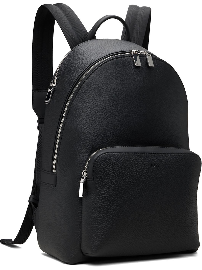 BOSS Black Embossed-Logo Leather Backpack outlook