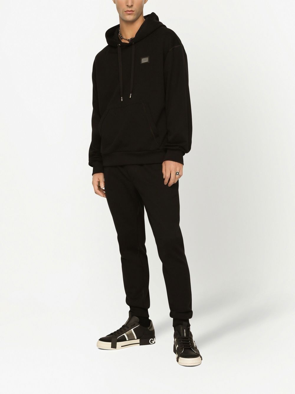 logo plaque drawstring hoodie - 3