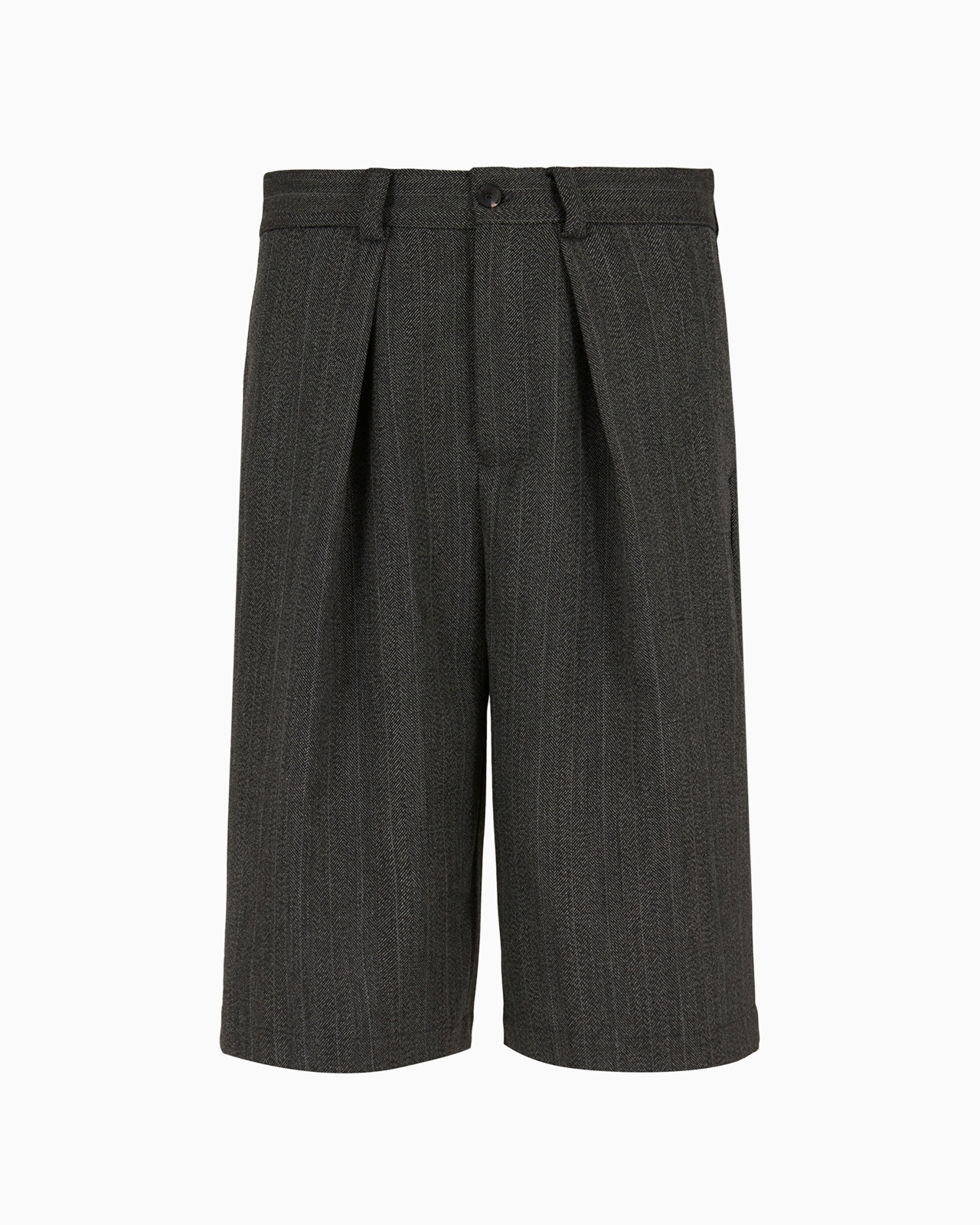 Herringbone-pattern virgin-wool mouliné Bermuda shorts with pleats - 1