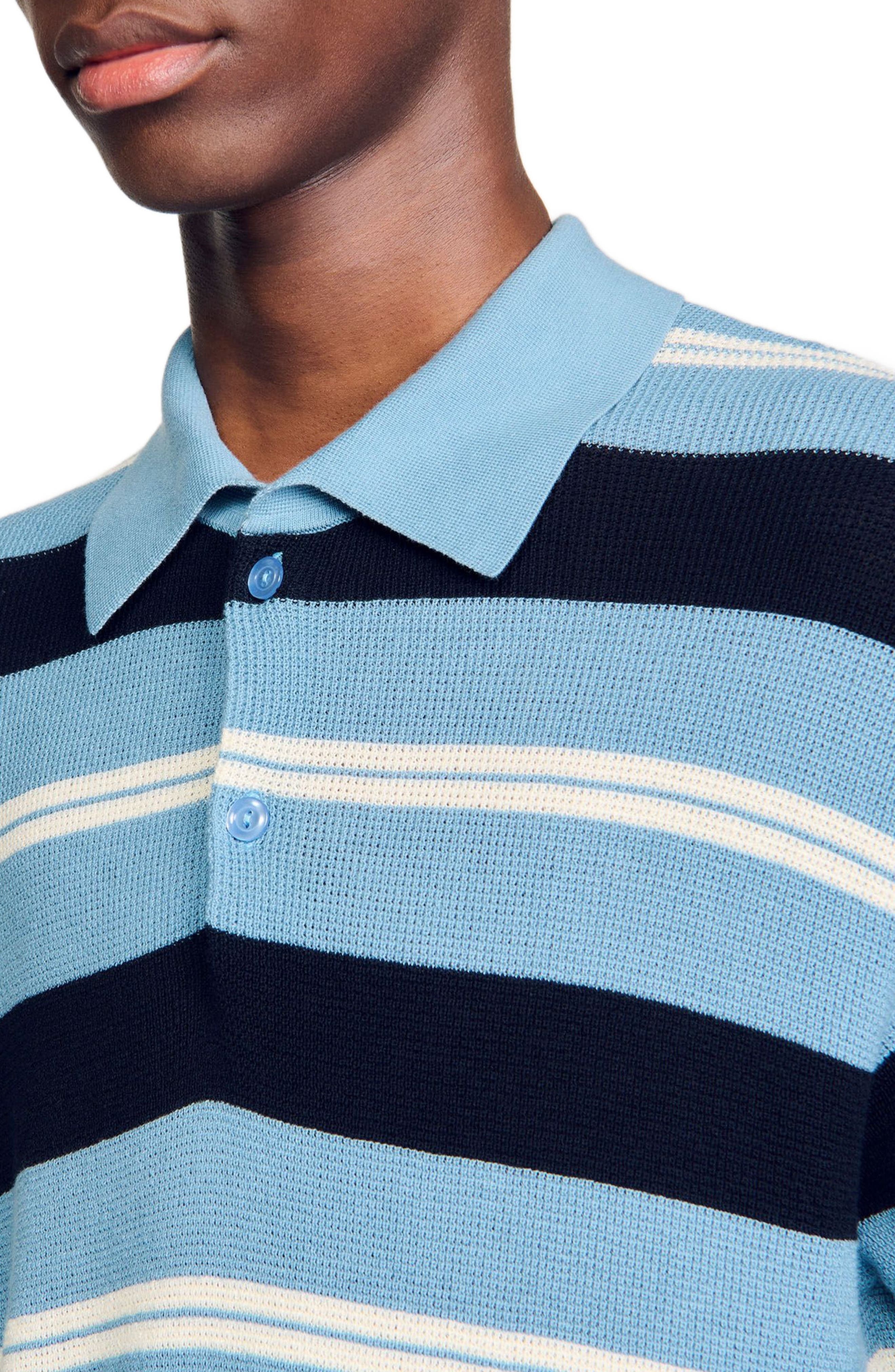 SANDRO Stripy knit polo shirt in Chambray at Nordstrom - 4