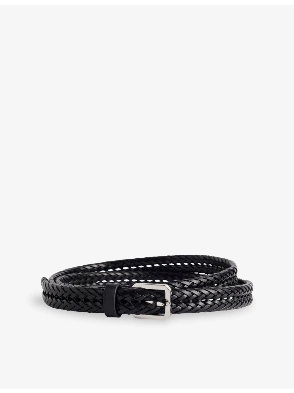 Woven Leather Bevelled-Buckle Belt - 1