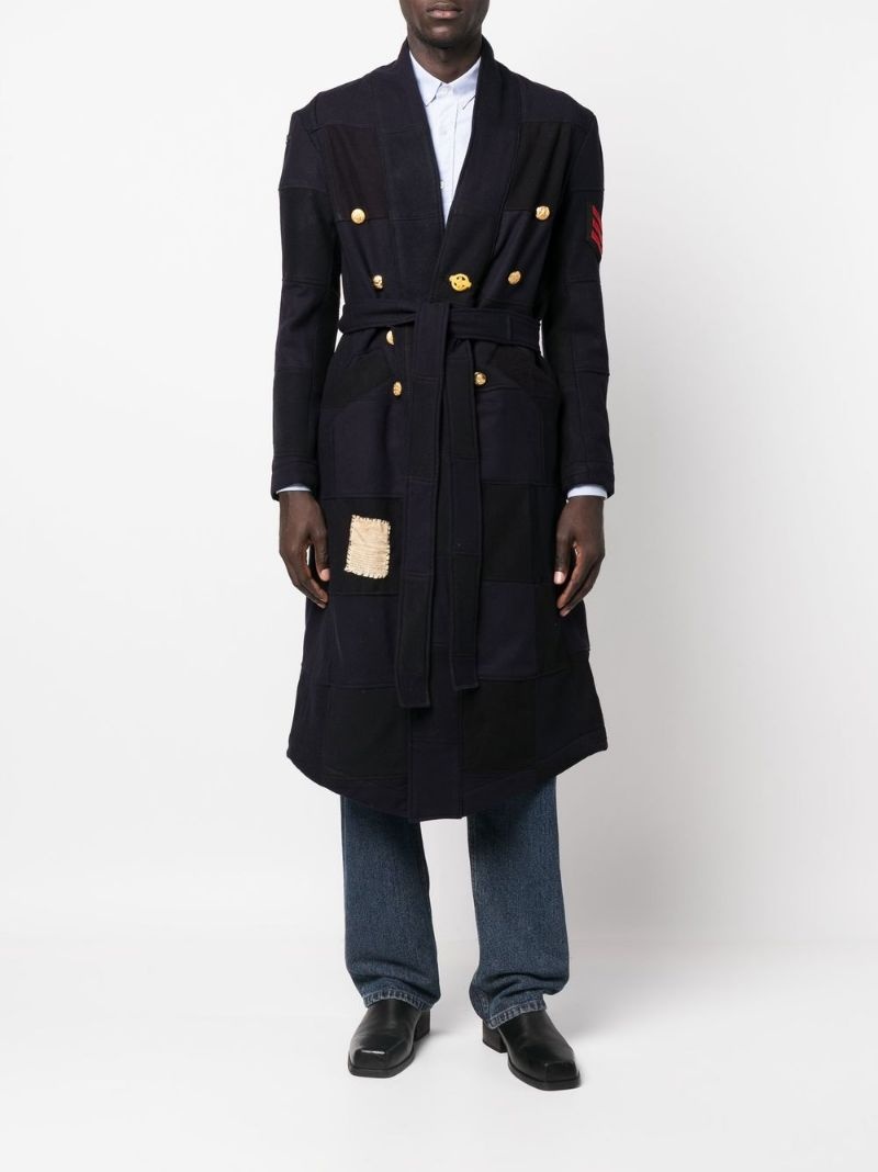 patchwork-design tie-waist coat - 2