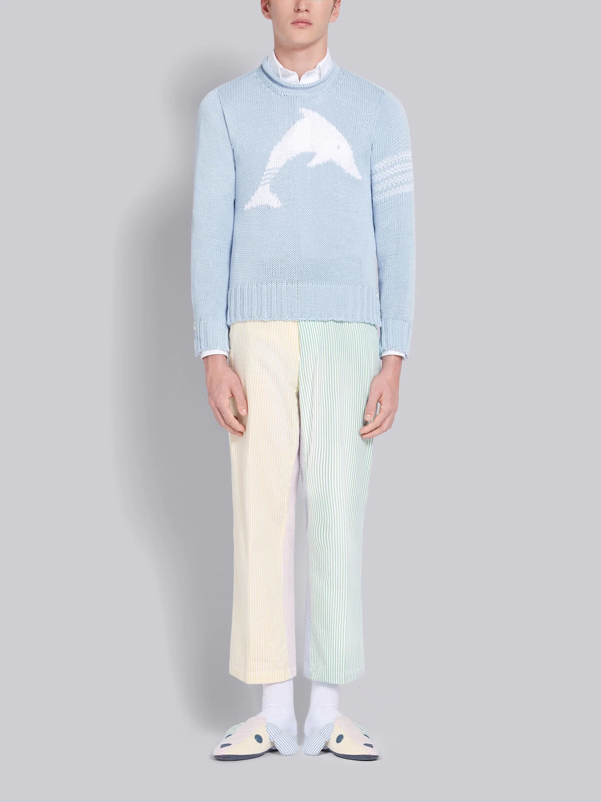 Blue Cotton Dolphin Intarisa Crewneck 4-Bar Pullover - 4