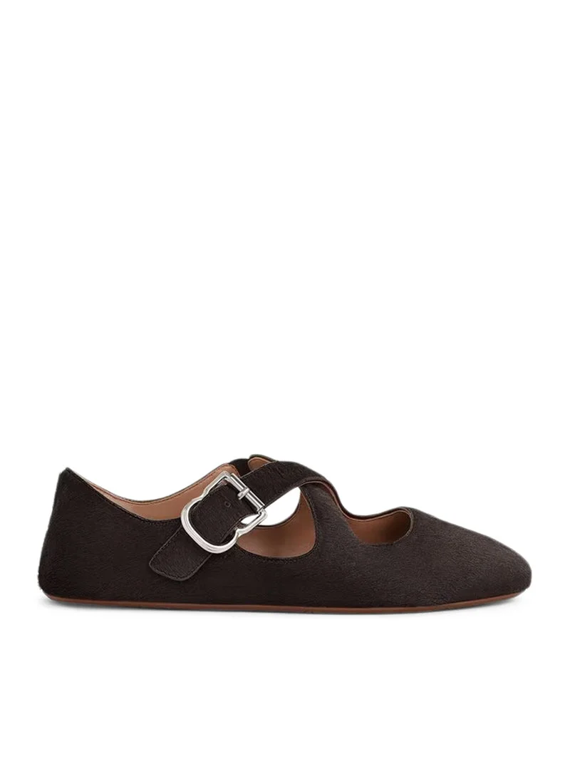 Alaia Women Crossed Ponyskin Ballerinas - 1