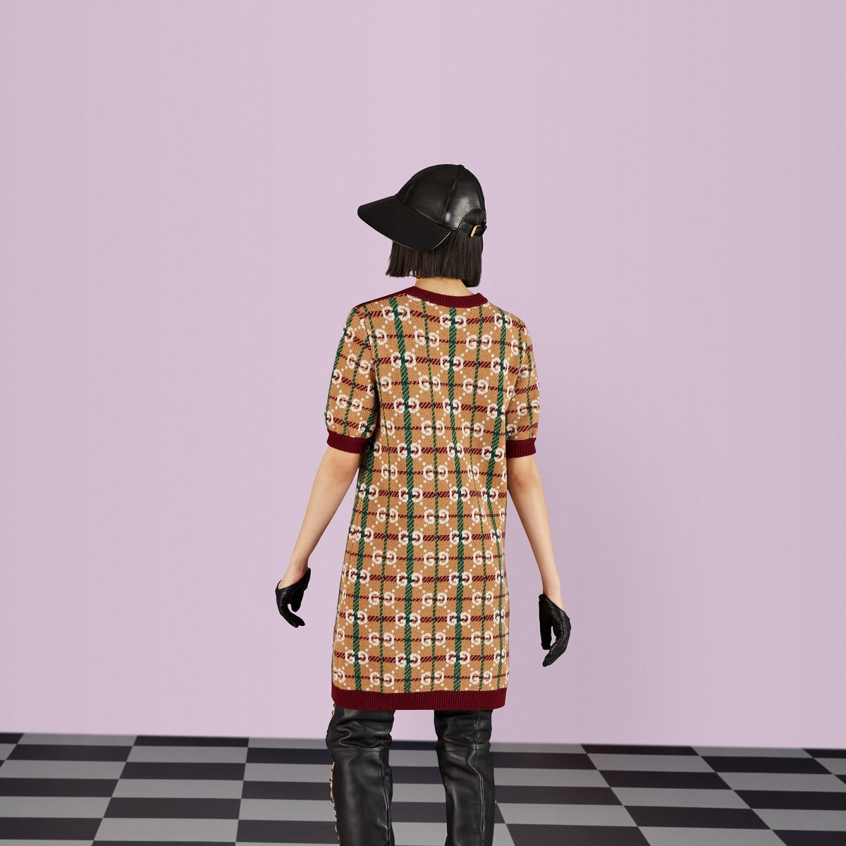 GG check wool dress - 6