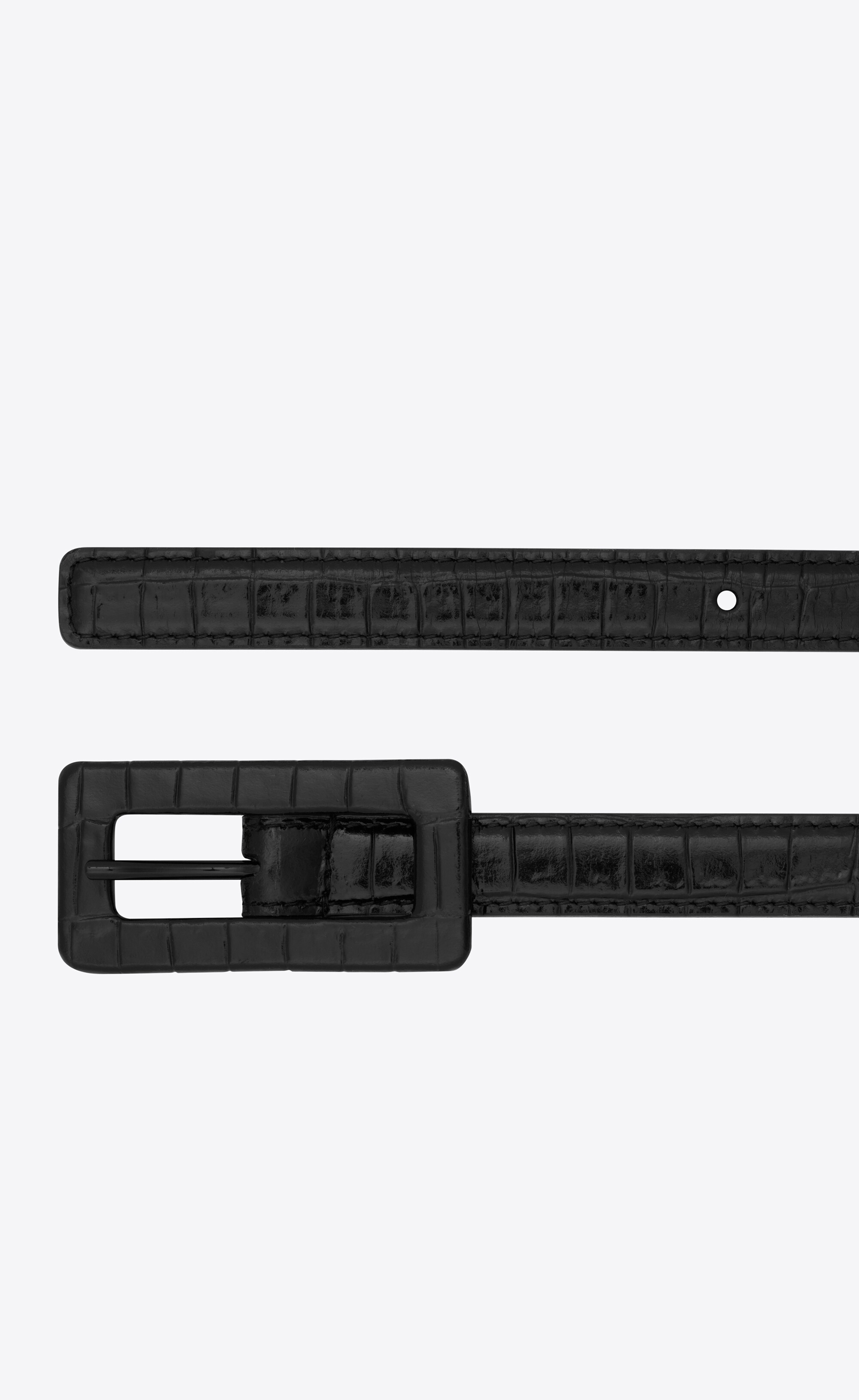 rectangular buckle thin belt in crocodile-embossed leather - 3