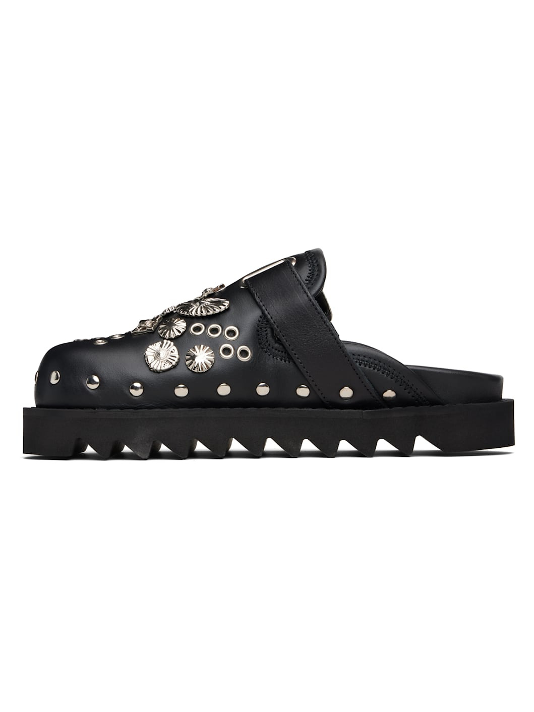 Black Eyelet Metal Sabot Loafers - 3