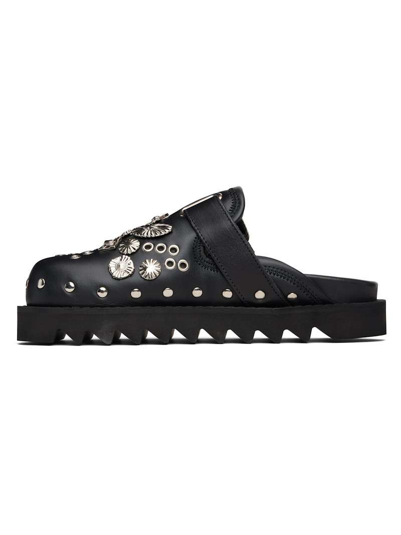Black Eyelet Metal Sabot Loafers 3