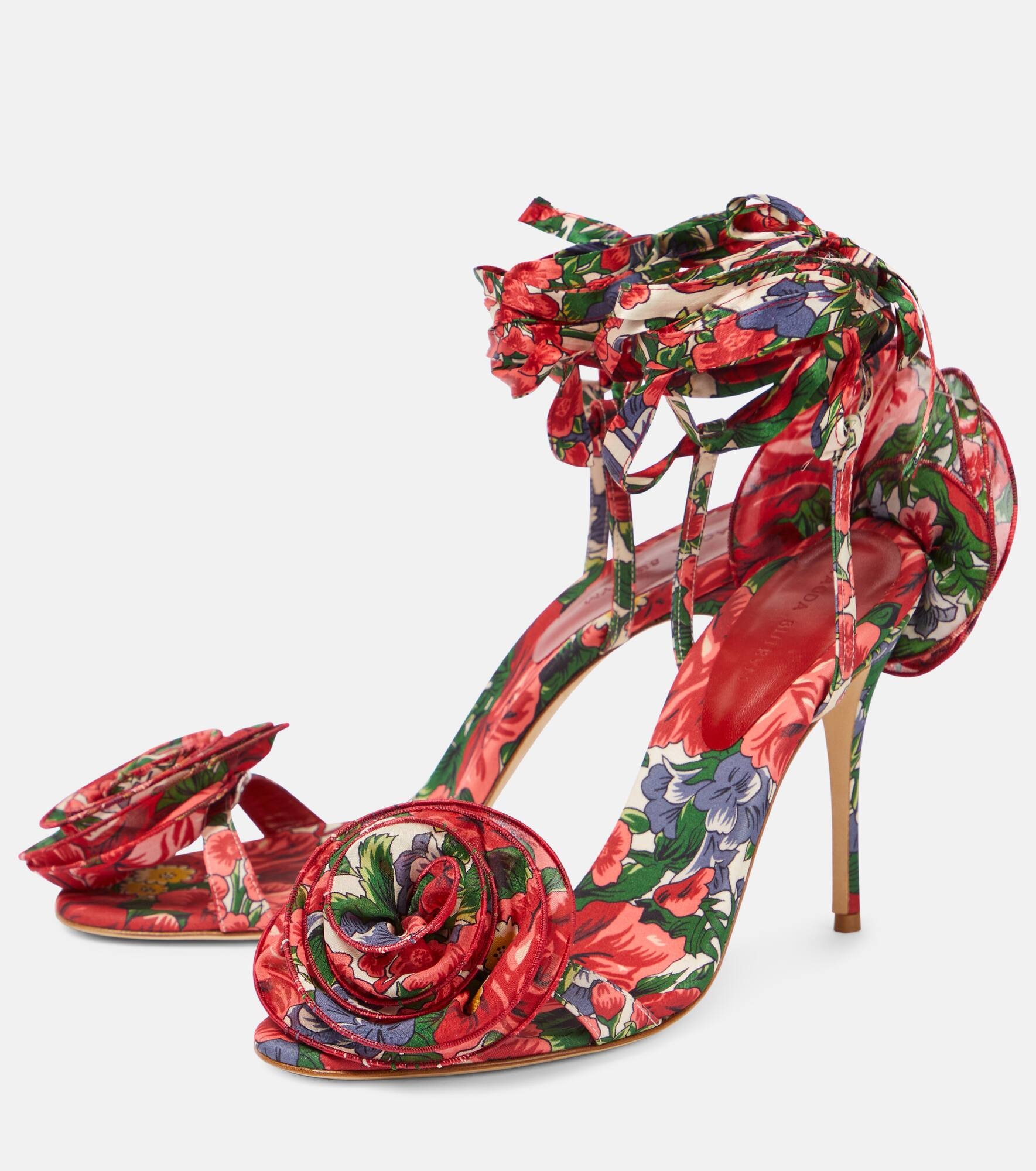 Floral-appliqué satin slingback sandals - 5