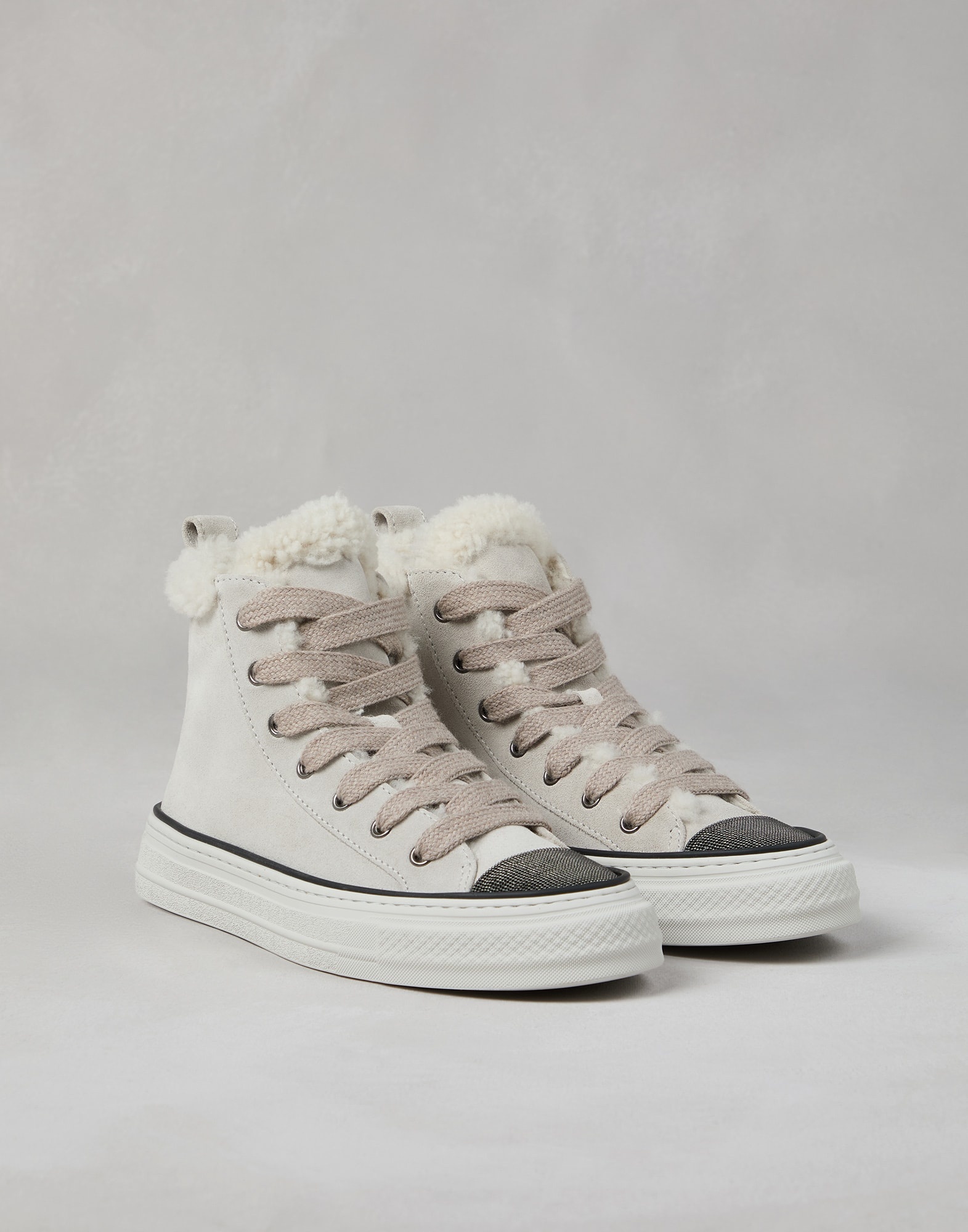 Suede high top sneakers with shearling lining and precious toe - 1