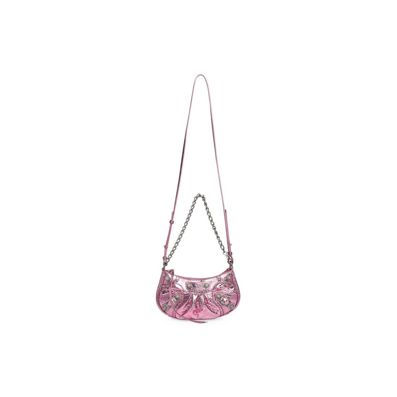 Women's Le Cagole Mini Bag With Chain Metallized With Rhinestones in Pink 5