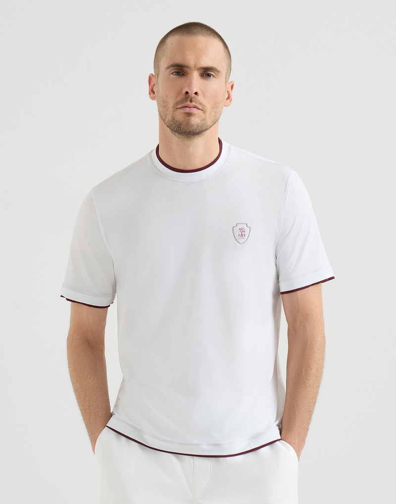 Comfort nylon crew neck T-shirt with faux-layering and logo 2