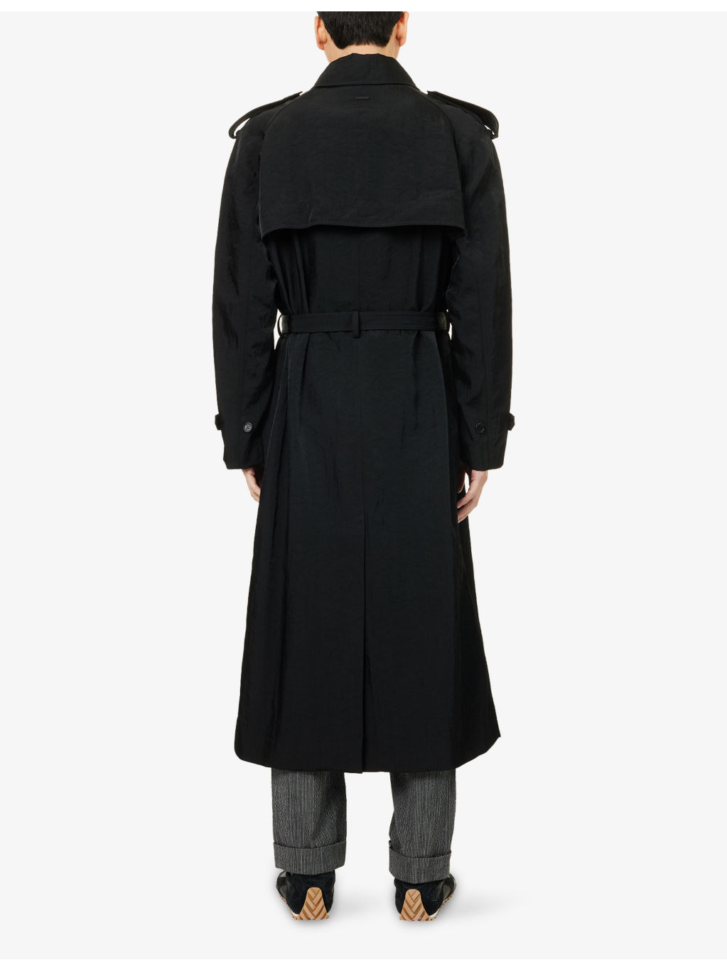 Double-Breasted Belted Woven Trench Coat - 4