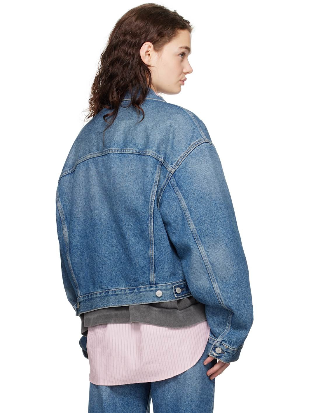 Blue Relaxed Cropped Fit Denim Jacket - 3