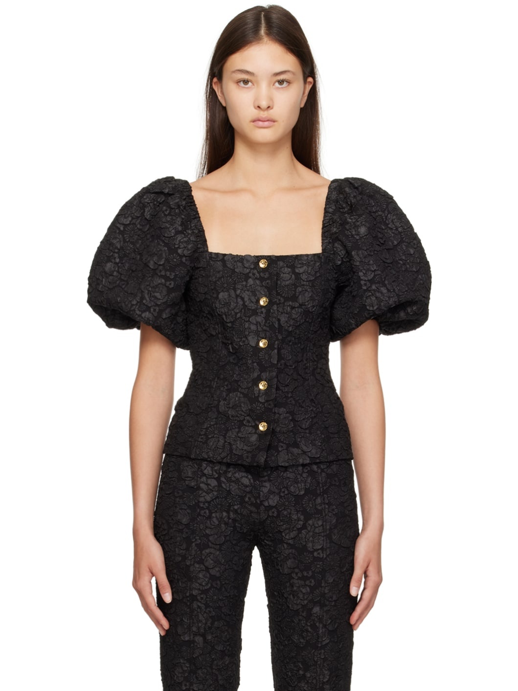 Black Puff Sleeve Blouse - 1