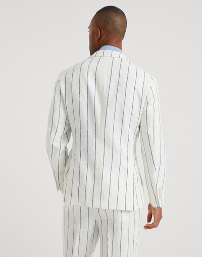 Brunello Cucinelli Linen, wool and silk chalk stripe deconstructed blazer with patch pockets outlook