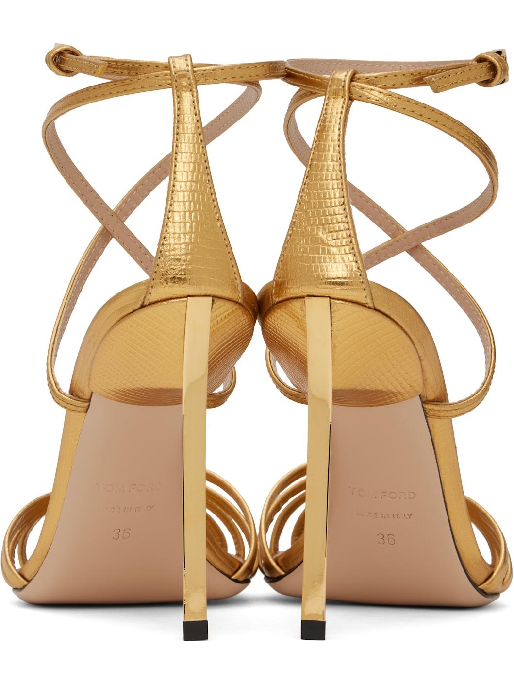 Gold Laminated Printed Lizard Ida Heeled Sandals - 2