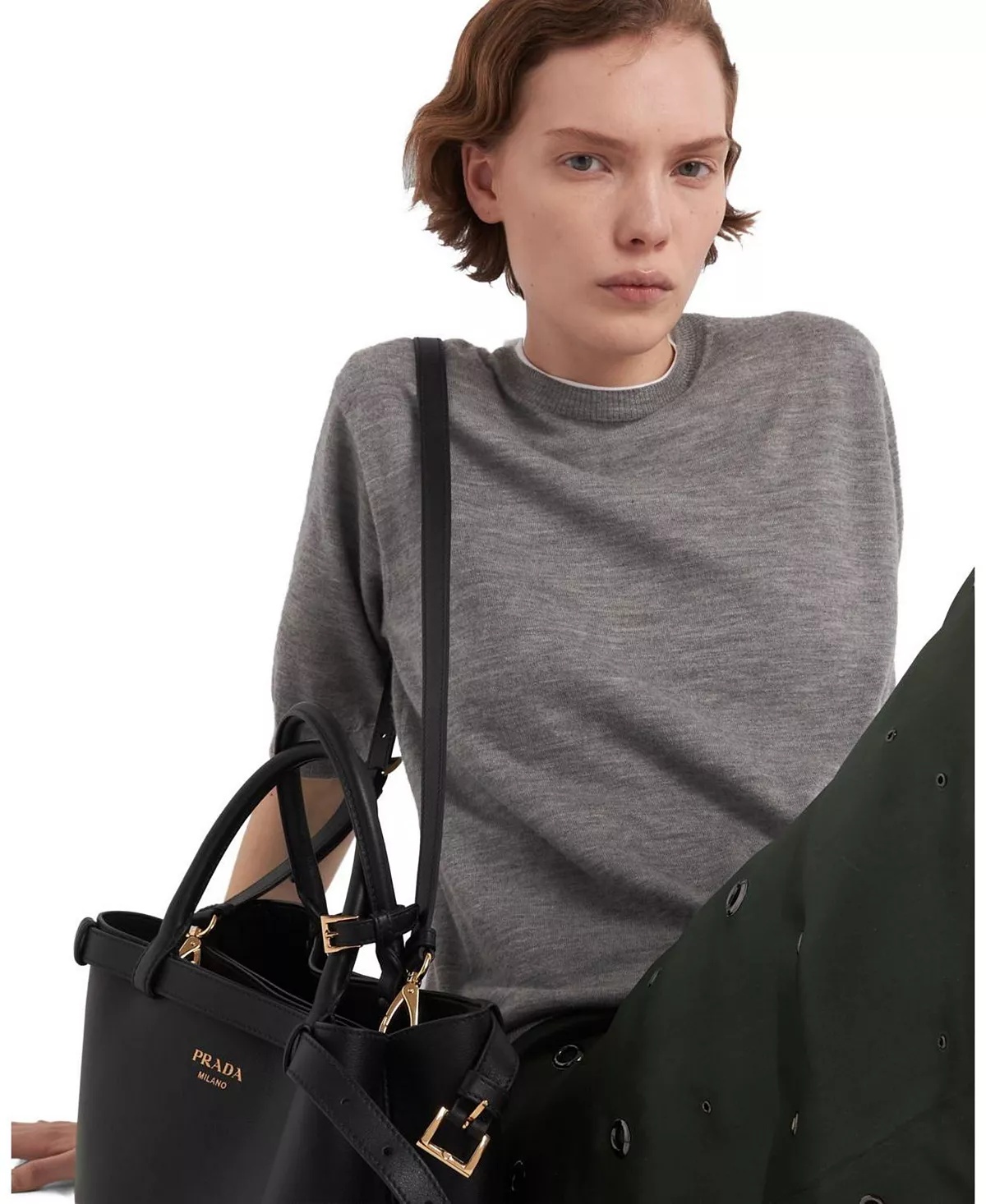 Buckle Medium Leather Handbag with Double Belt - 3