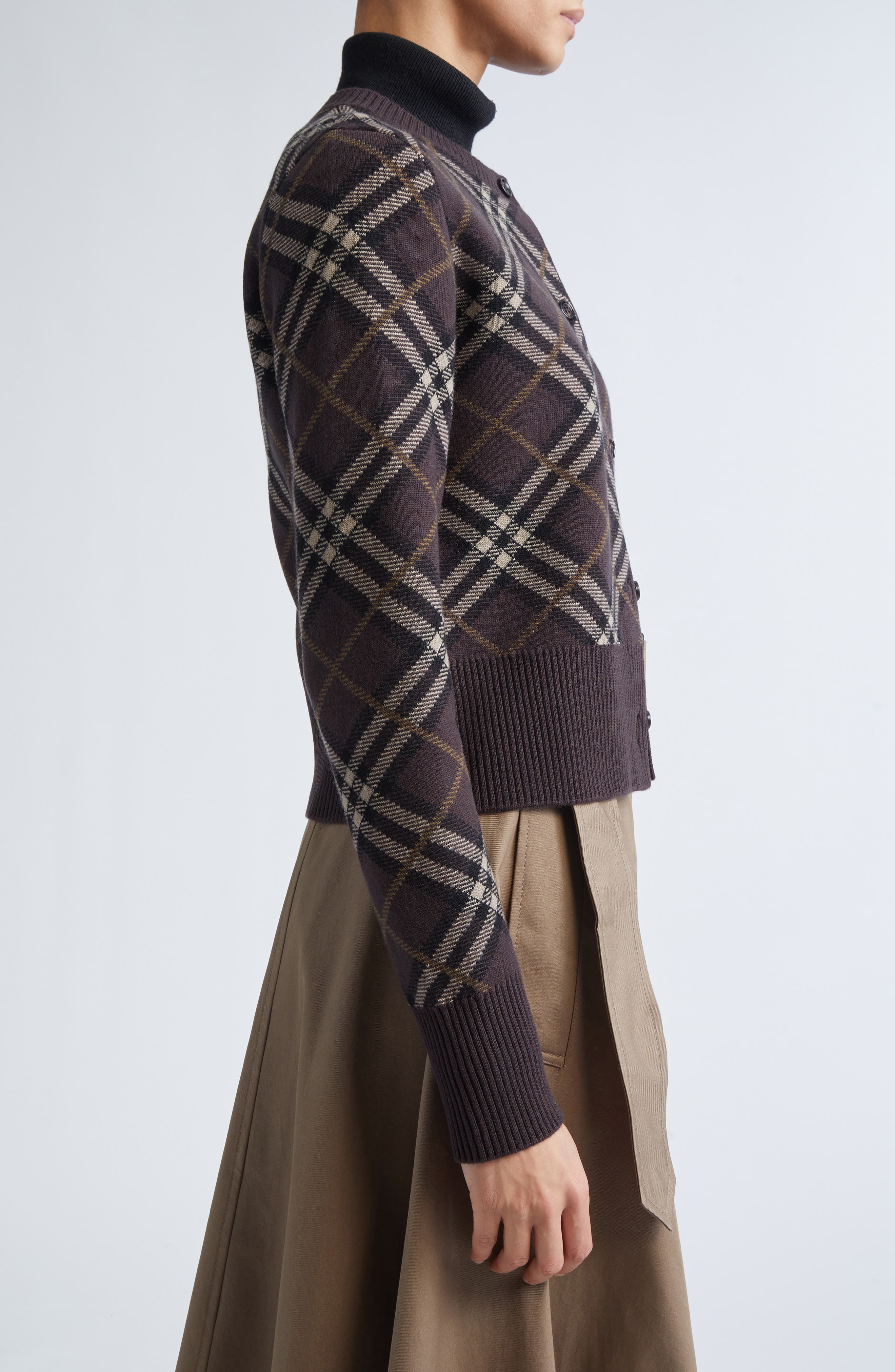 burberry Georgette Check Wool & Cashmere Blend Cardigan in Truffle Ip Check at Nordstrom - 4