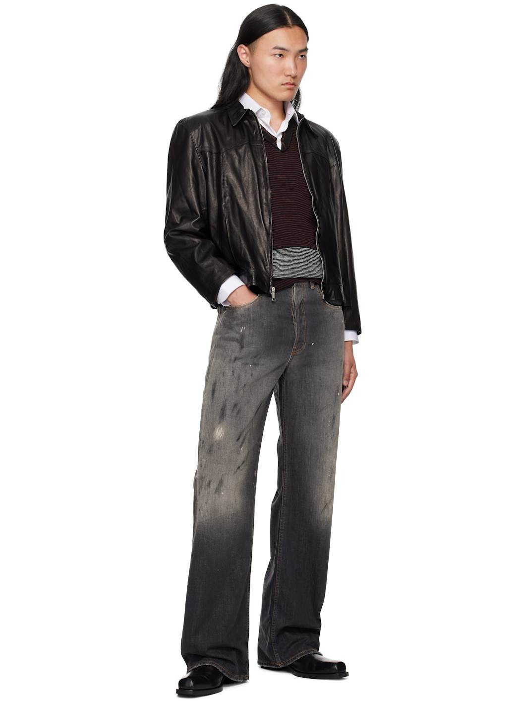 Black Western Sharp Shoulder Leather Jacket - 4