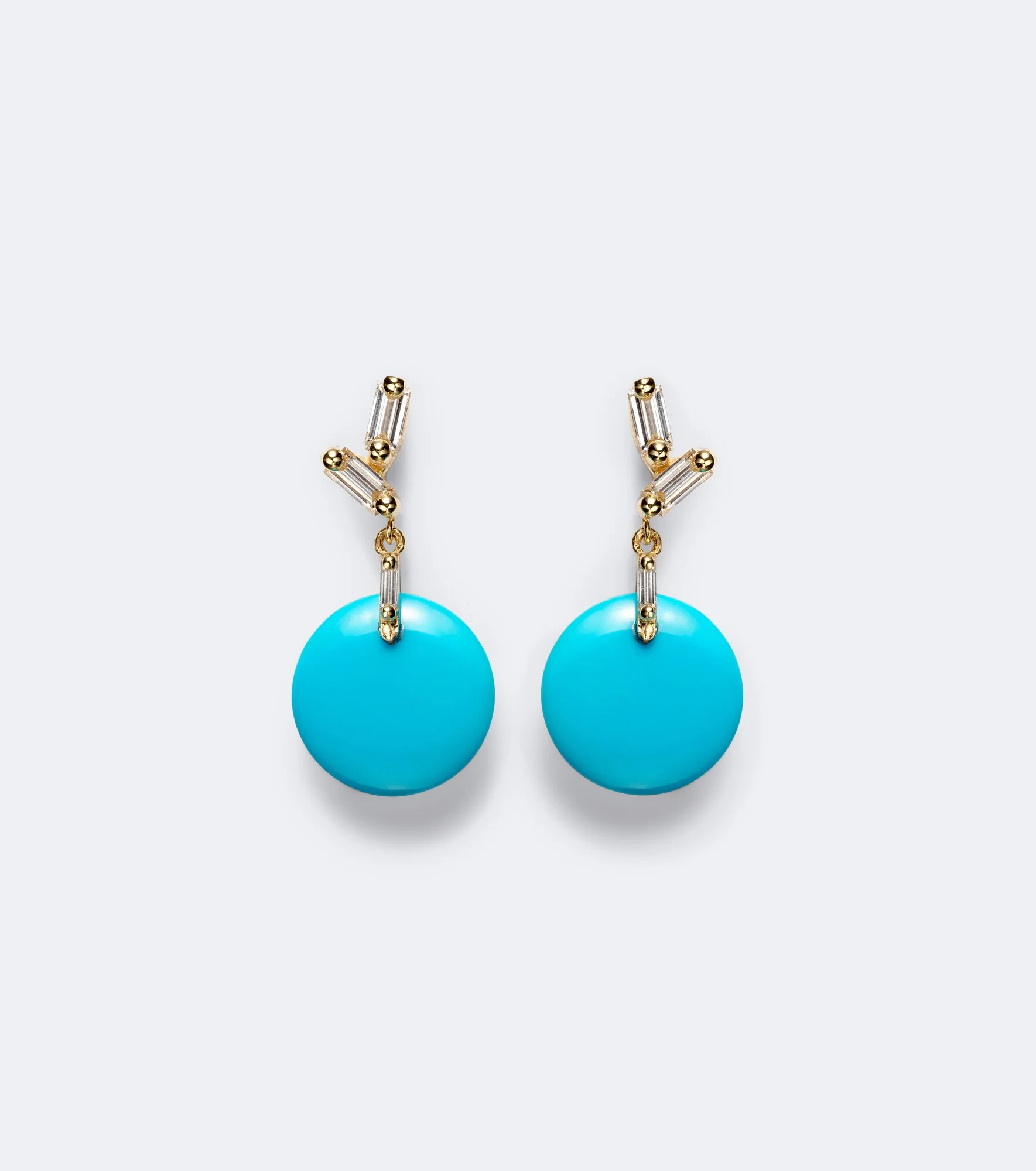 18kt gold drop earrings with diamonds and turquoise - 1