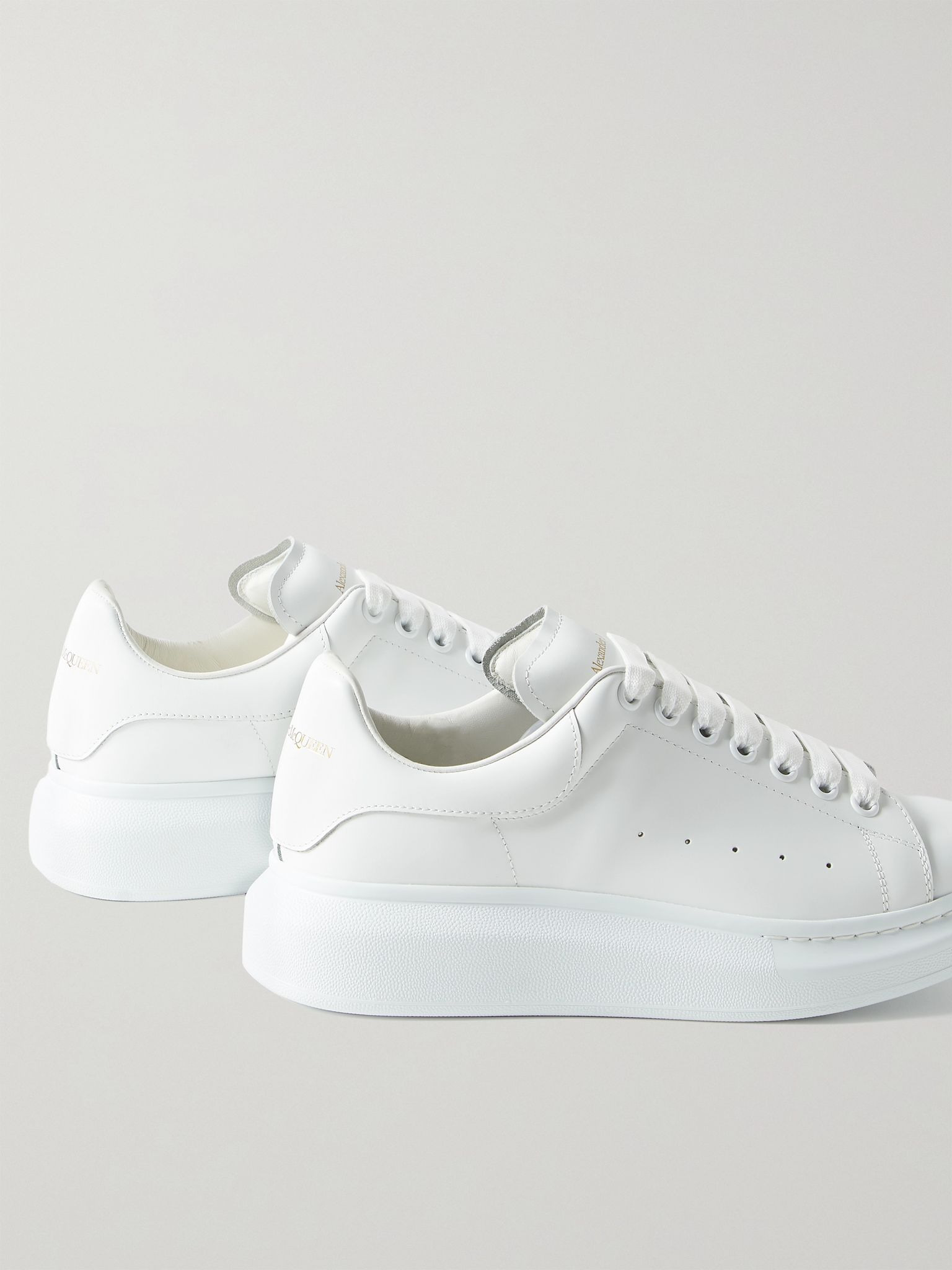 Exaggerated-Sole Leather Sneakers White - 4