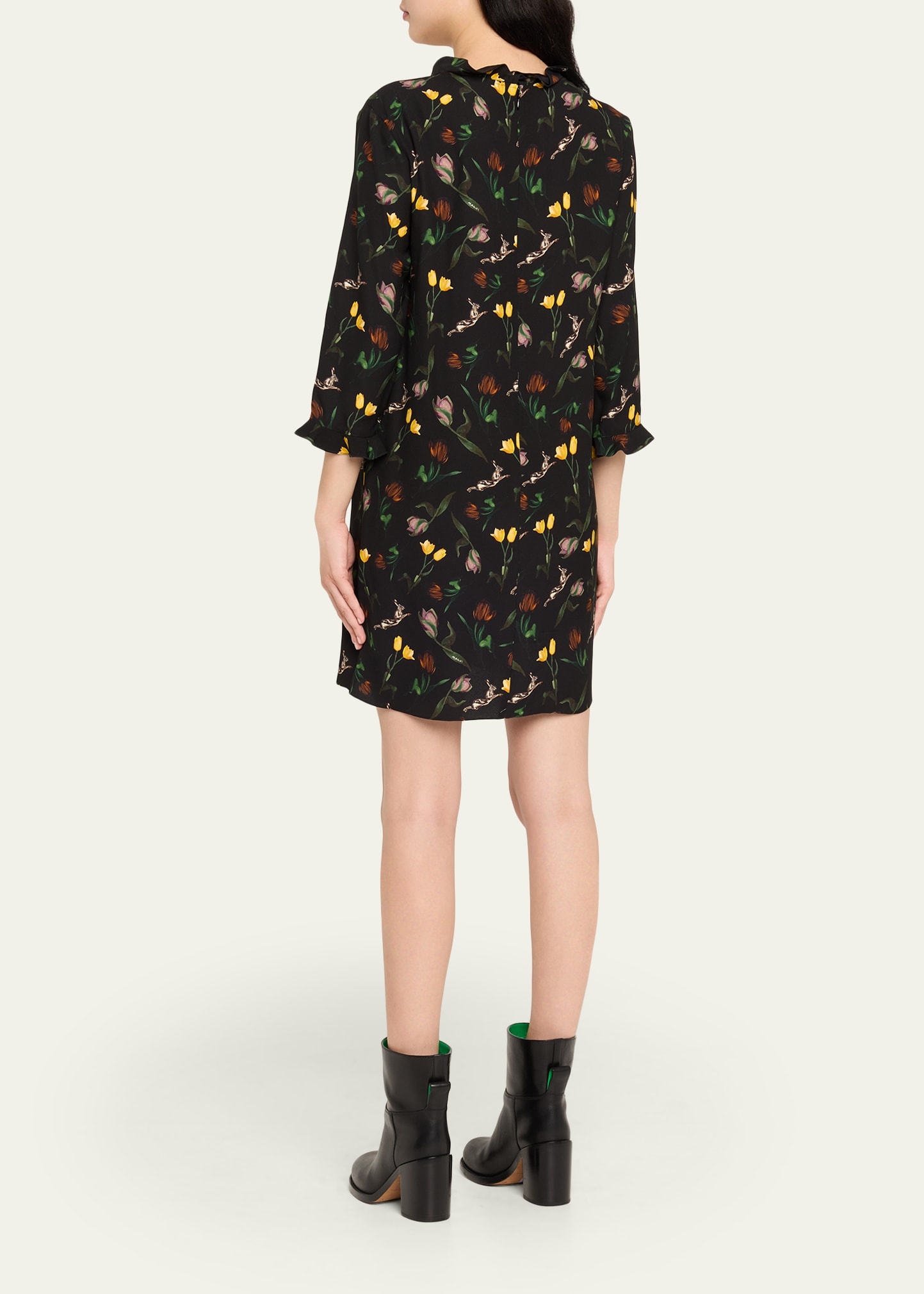 Floral Ruffle 3/4-Sleeve Mini Dress - 3
