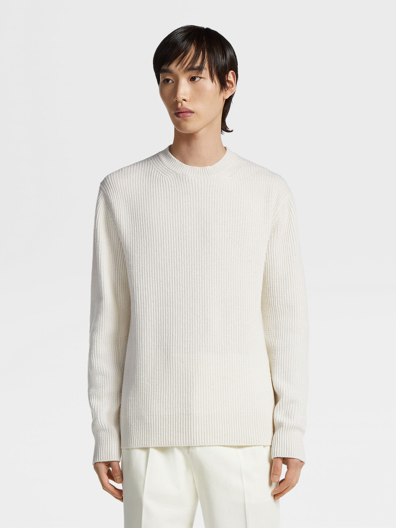 ZEGNA WHITE MÉLANGE OASI CASHMERE CREWNECK outlook
