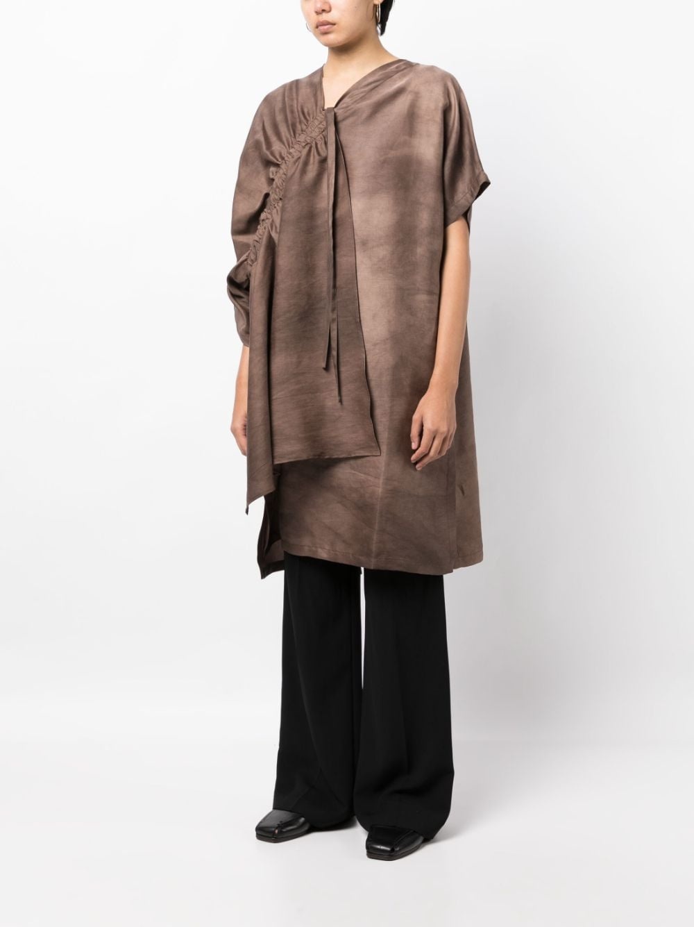 asymmetric drawstring T-shirt - 3