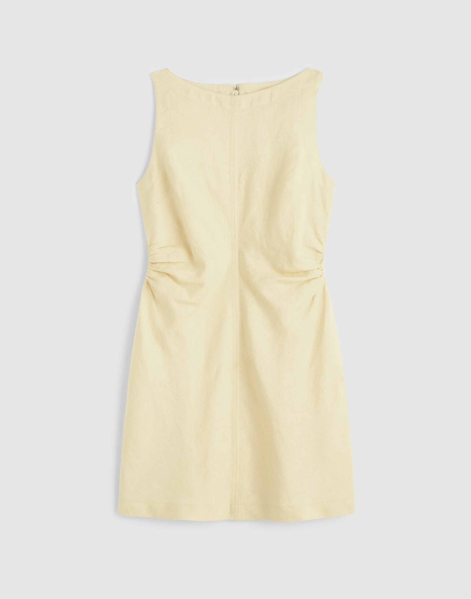 Boatneck Shirred Mini Dress in 100% Linen - 1