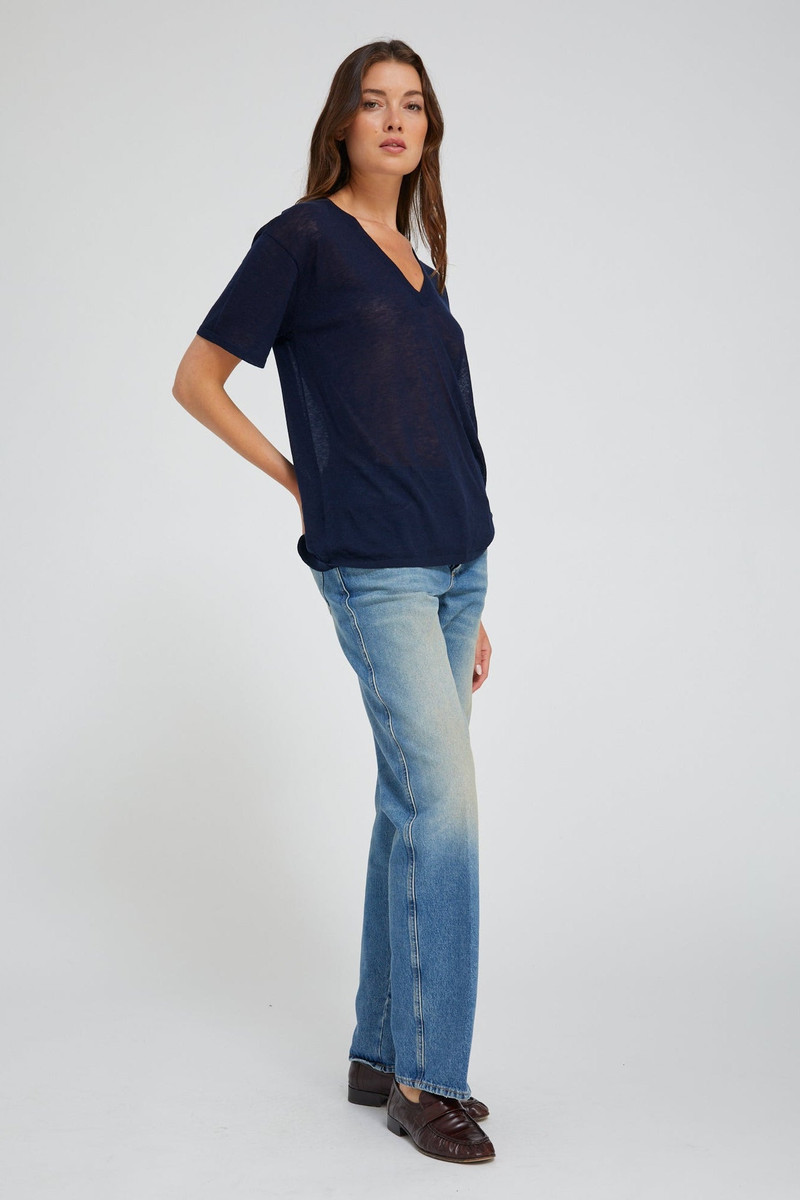 SPRWMN NAVY TISSUE CASHMERE V-NECK TEE outlook