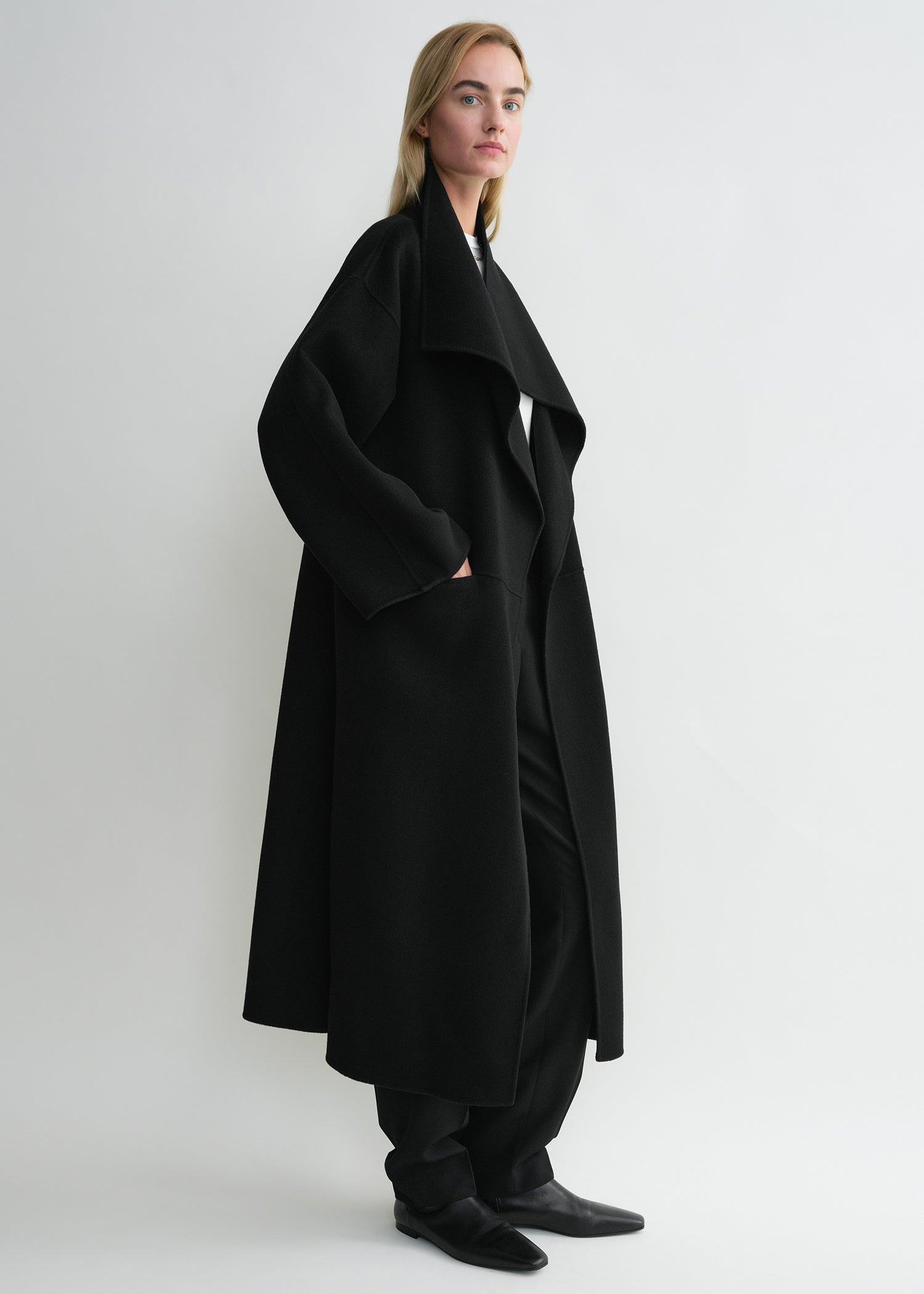 Signature wool cashmere coat black - 3