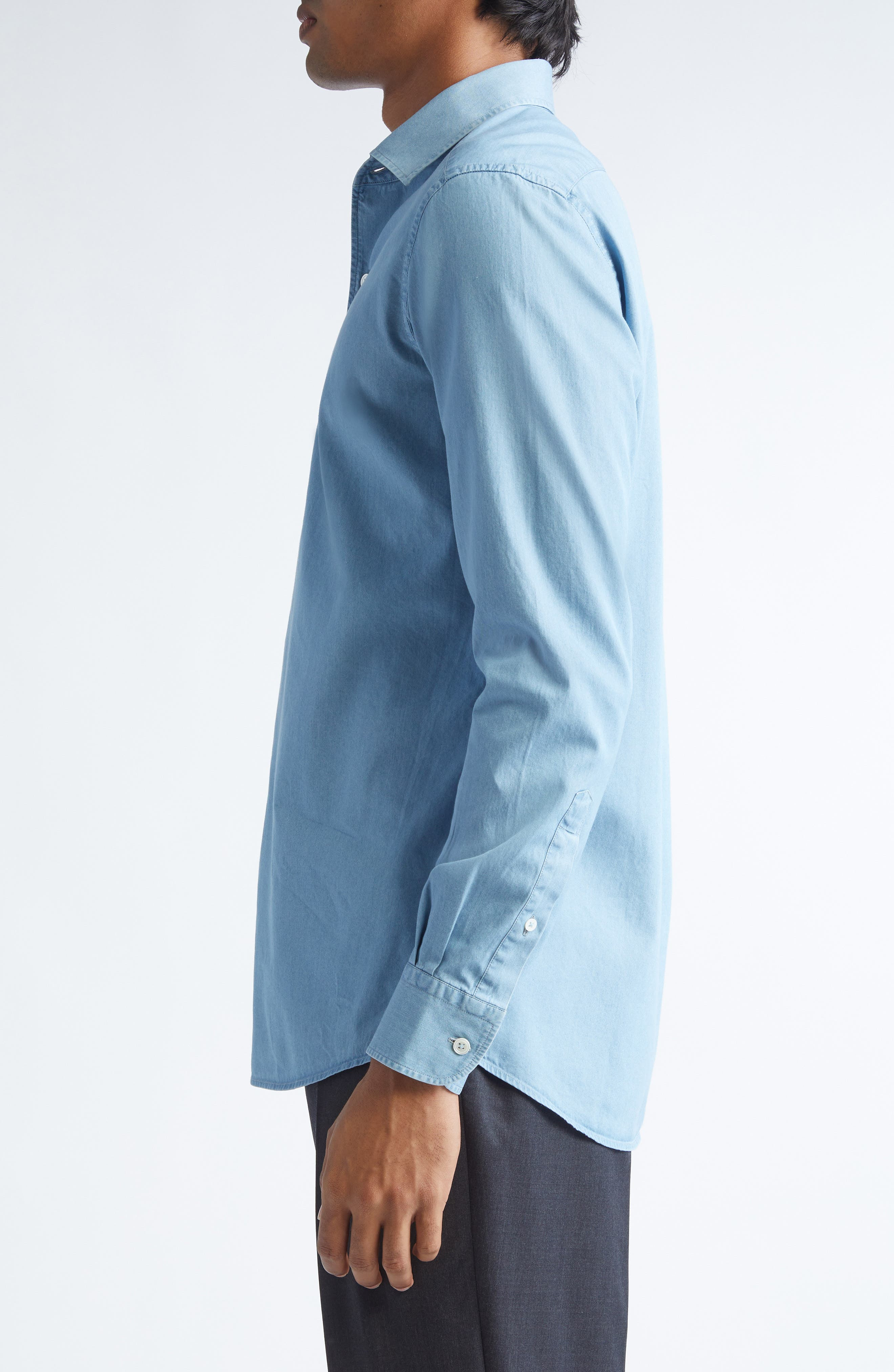 ZEGNA Denim Button-Up Shirt in Light Blue at Nordstrom - 3
