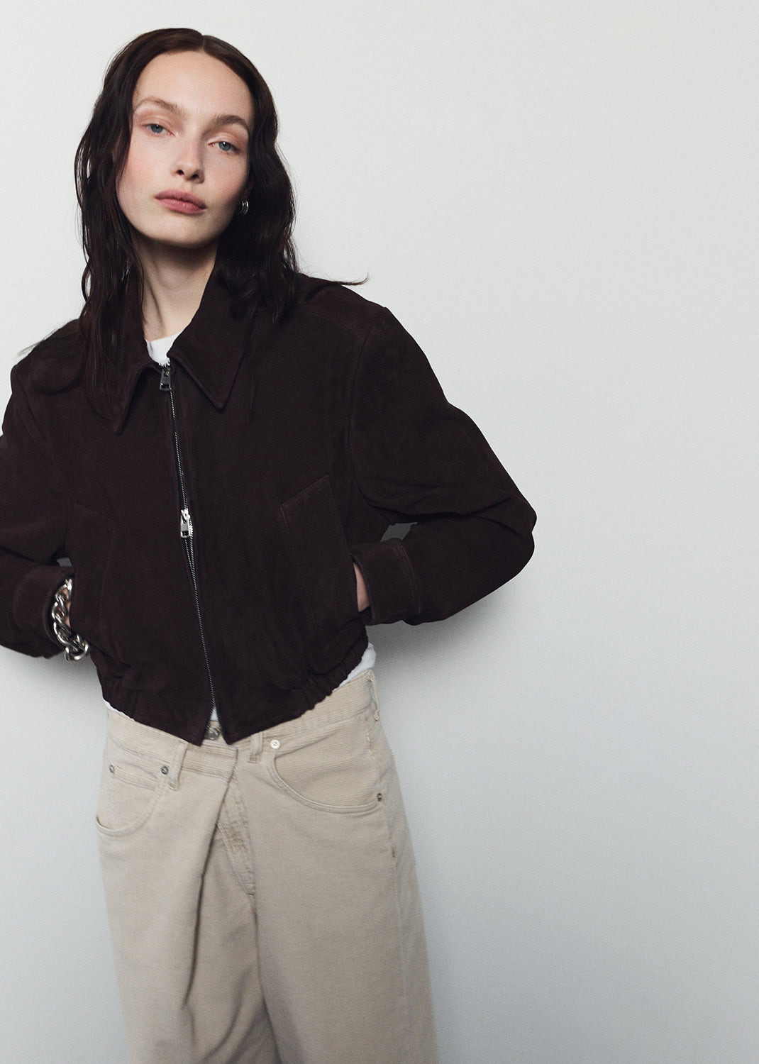 NAHLA CROPPED SUEDE JACKET IN ROOT - 2
