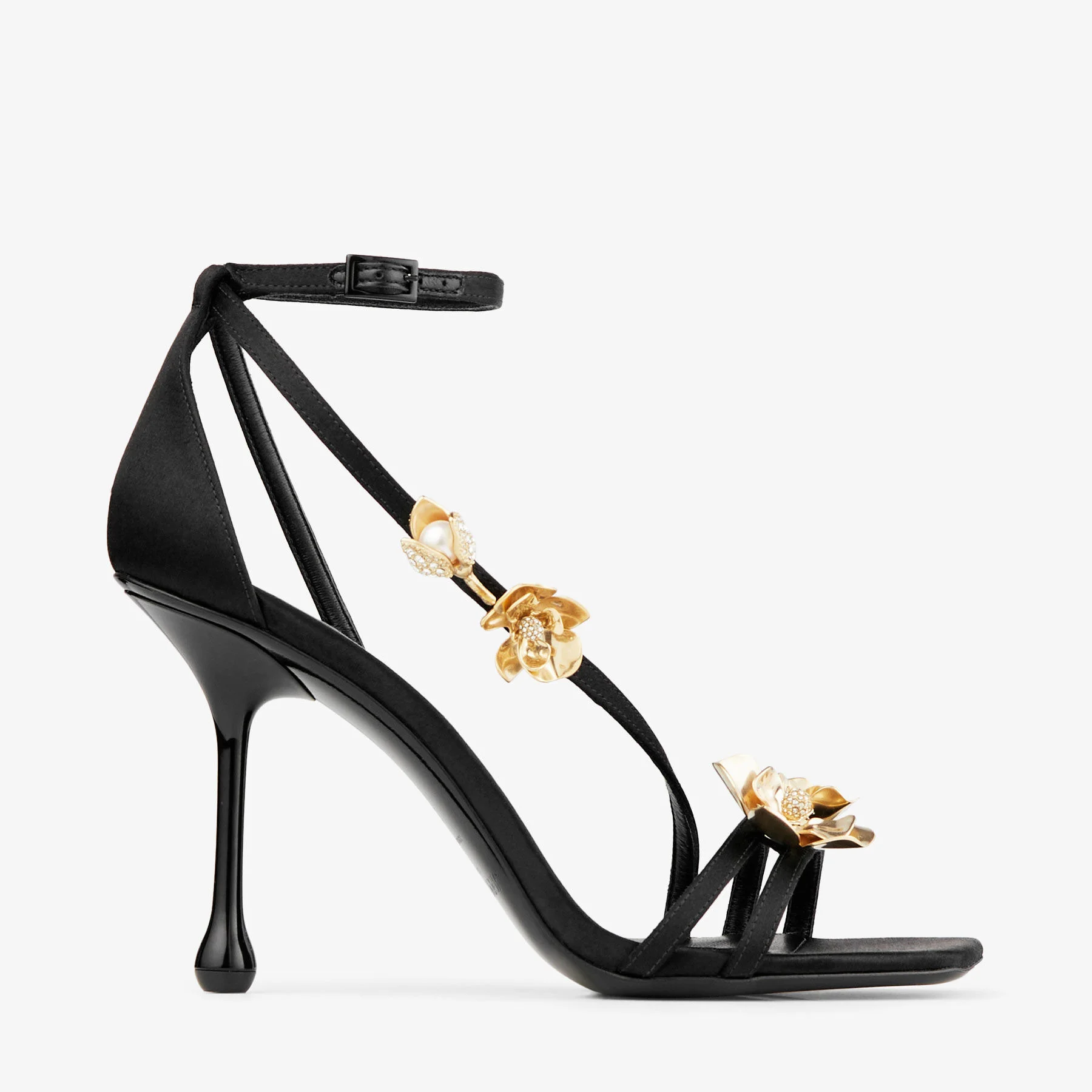 Zea 95
Black Satin Sandals with Metal Flowers - 1